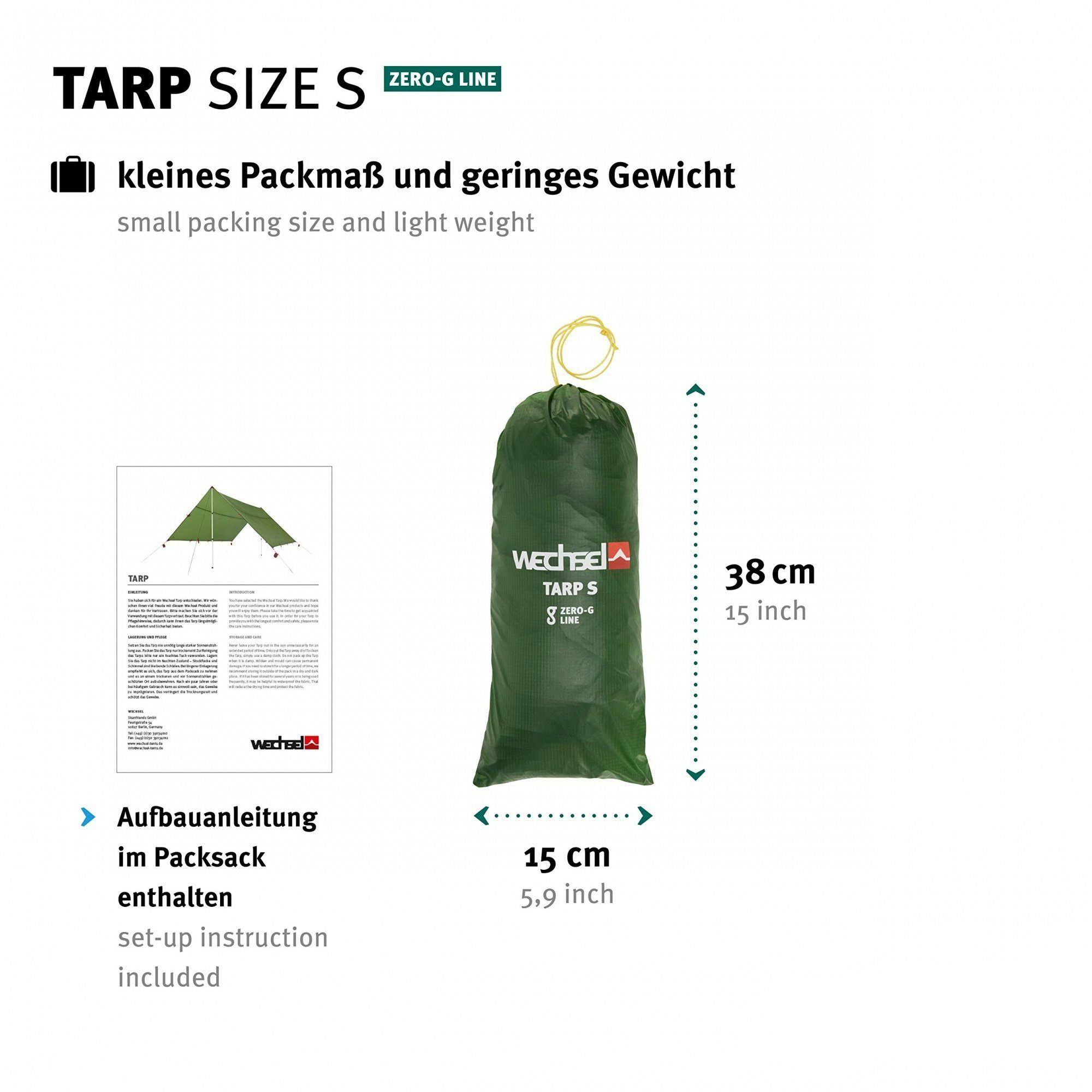 Tents Tarp-Zelt Line, cm, - S Ultraleicht 4, 290 x Wechsel Tarp Personen: Zeltdach, 400 Zero-G Grün