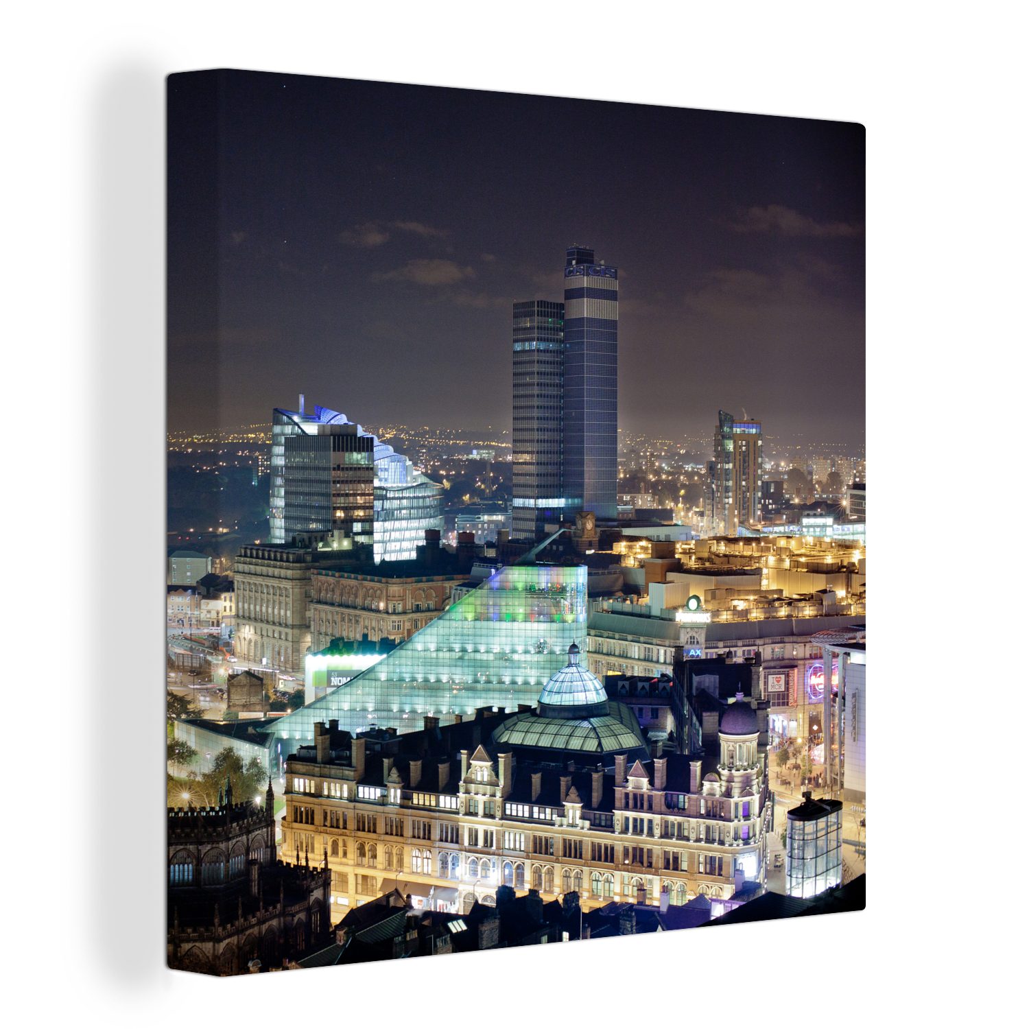 OneMillionCanvasses® Leinwandbild Manchester - Nacht - Skyline, (1 St), Leinwand Bilder für Wohnzimmer Schlafzimmer