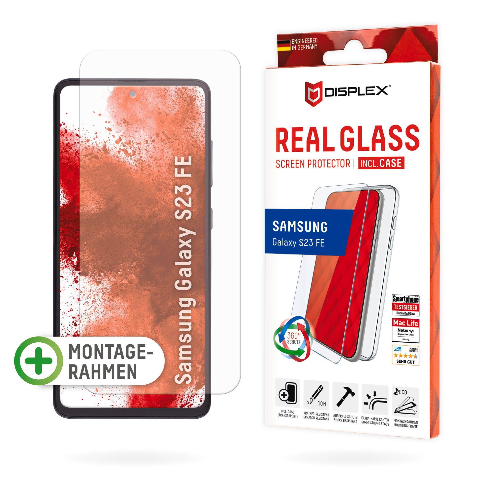 Displex Displayschutzglas Real Glass + Case Set für Samsung Galaxy S23 FE, Schutzglas