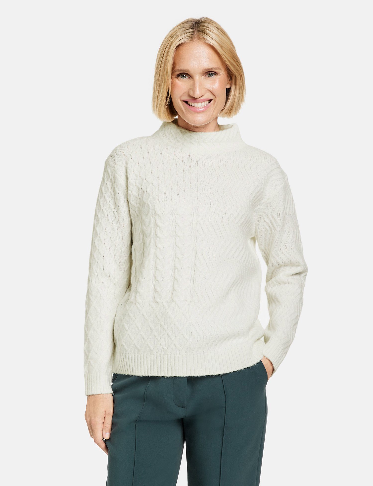 Strick-Muster Off-white GERRY und Turtleneck WEBER Rundhalspullover mit Pullover