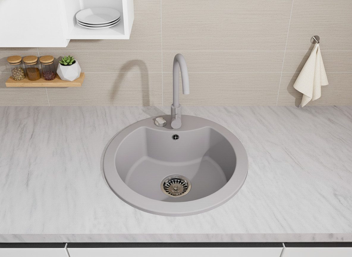 Faizee Home Granitspüle Hochwertige Granitspülen – Modernes Design für Ihre Küche, Rund, 49/16 cm
