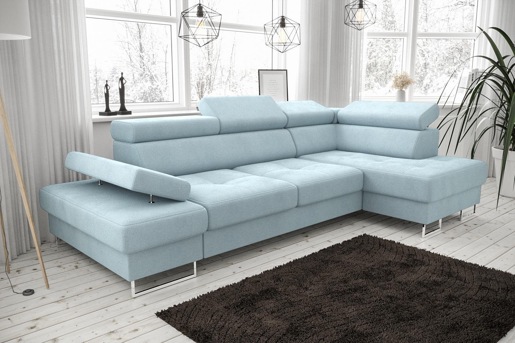JVmoebel Ecksofa Sofas L Form Sofa Couch Polster Wohnlandschaft Design Ecksofa, Made in Europe Blau