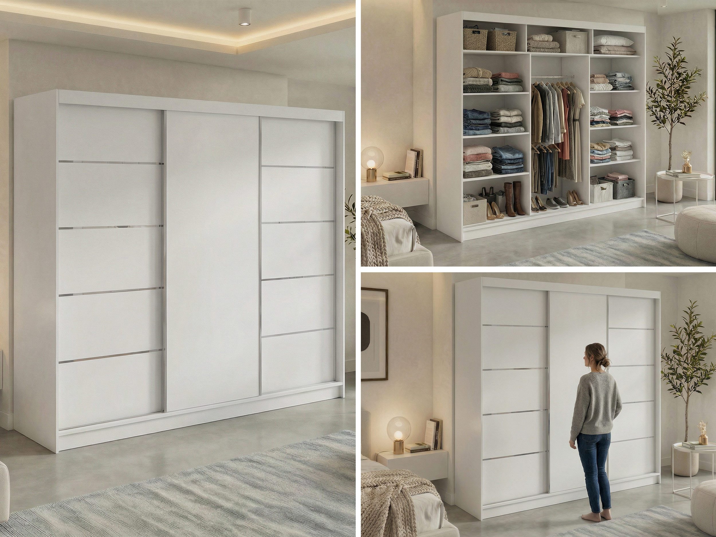 MKS MÖBEL Schiebetürenschrank MACEDONIA 240 (Set, Wäscheschrank, mit Einlegeböden) Schwebetürenschrank 240 cm, Platzsparend, optional Schubladen – Bild 3 von 5