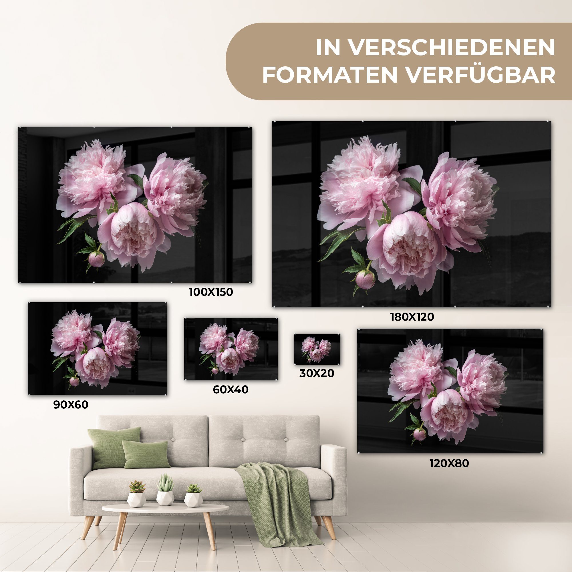 St), Blumig Glas Glasbilder - Foto - - Natur, auf auf Glas Pfingstrose MuchoWow Wandbild Bilder Wanddekoration Acrylglasbild (1 - Botanisch Rosa - - -