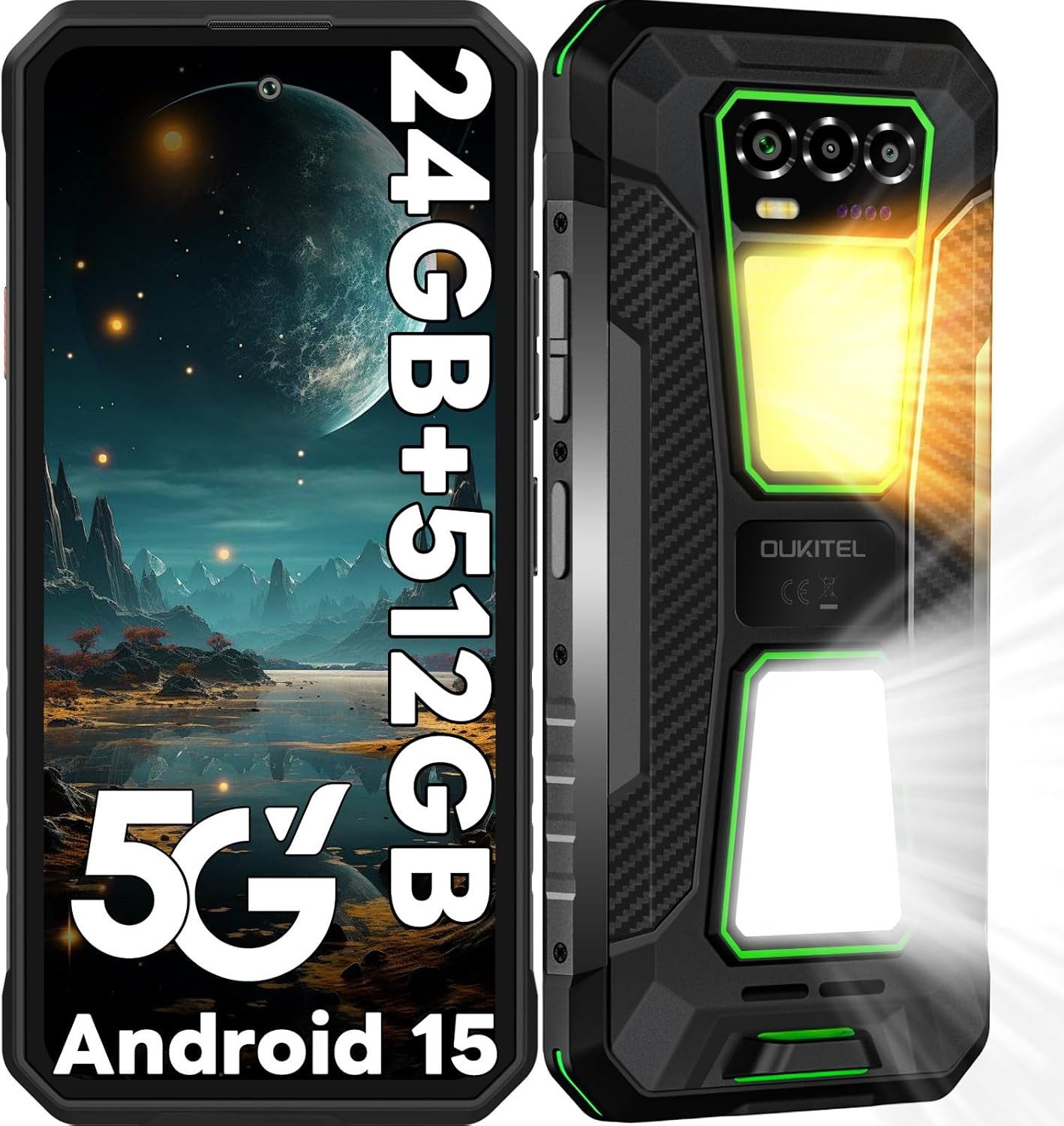 OUKITEL WP58PRO 5G Outdoor Handy Android 15 Smartphone (17,02 cm/6.7 Zoll, 512 GB Speicherplatz, 64 MP Kamera, IP68/IP69K, 10000mAh Akku, 24GB+512GB, NFC, OTG, GPS)