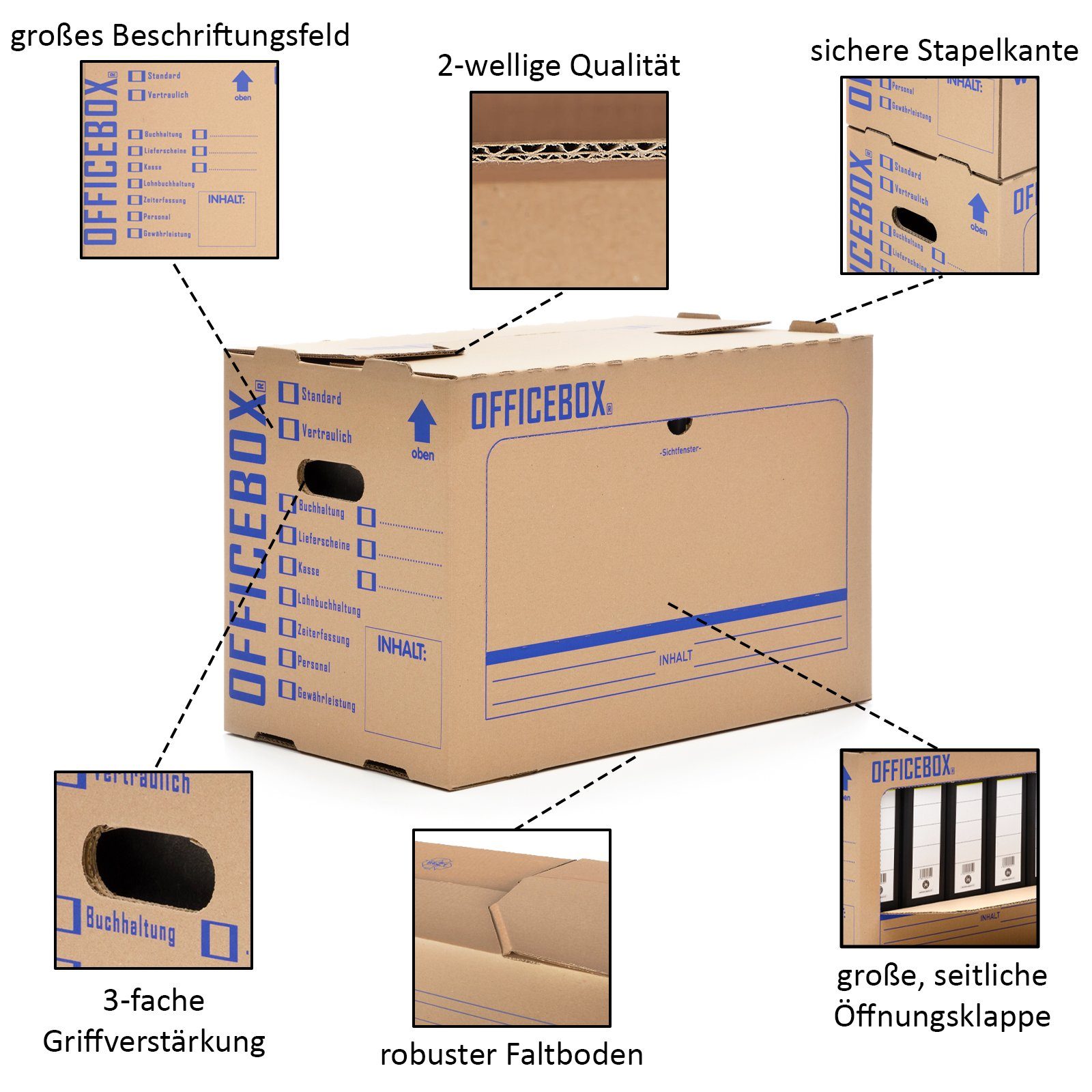 KK Verpackungen Aufbewahrungsbox (Spar-Set, 20 St., 20er-Set), Officebox - Umzugskarton Archivkarton Ordnerkarton Aktenkarton Braun – Bild 3 von 5
