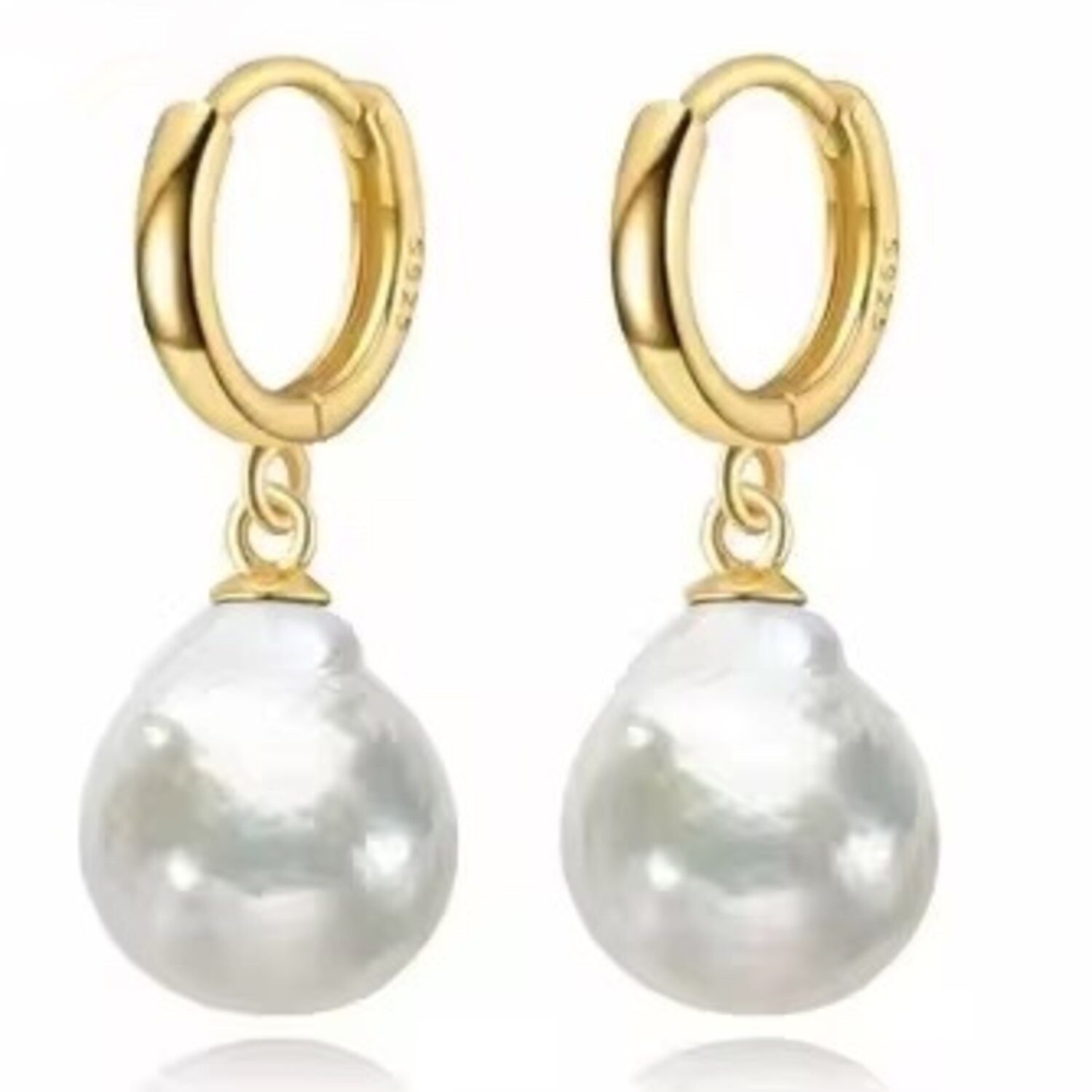 ROUGEMONT Paar Creolen Elegante Barockperlen Damen Creolen Ohrringe 10mm Perle, Echte Barockperlen