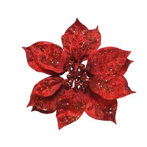 Decoris season decorations Weihnachtsbaumklammer, Weihnachtsstern Blume auf Clip 16cm rot