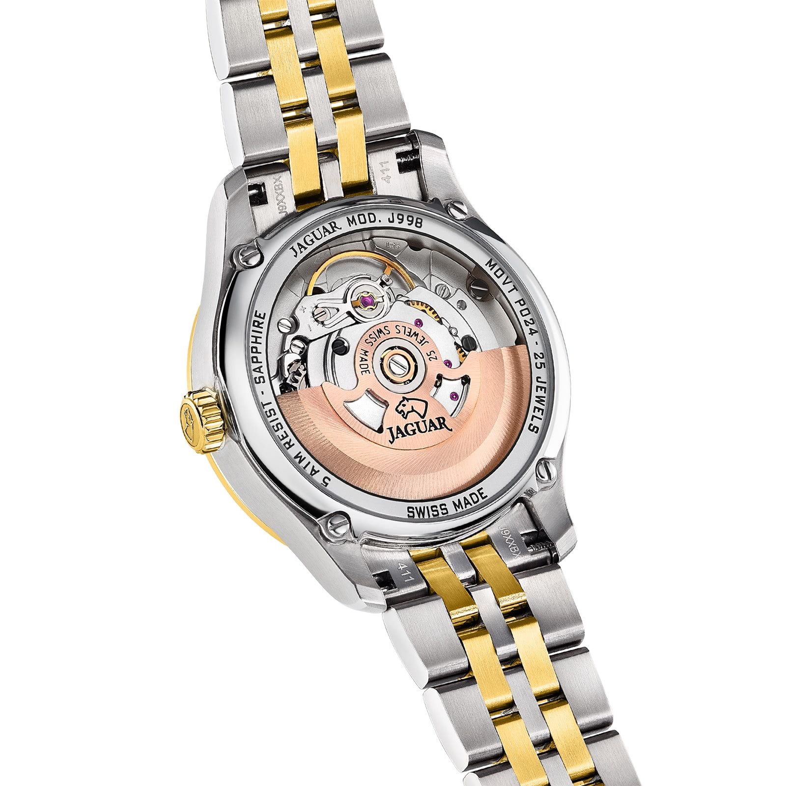 JAGUAR Automatikuhr Jaguar Damenuhr Edelstahl silber gold, (Analoguhr), Damen Armbanduhr rund, Edelstahlarmband silber, gold