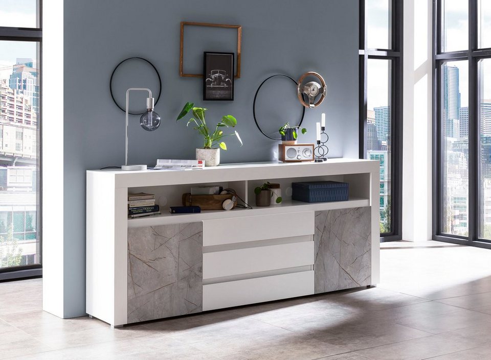 Home affaire Sideboard Stone Marble, mit einem edlen Marmor-Optik Dekor,  Breite 200 cm, Home affaire – Die Premium-Linie der Marke Home affaire