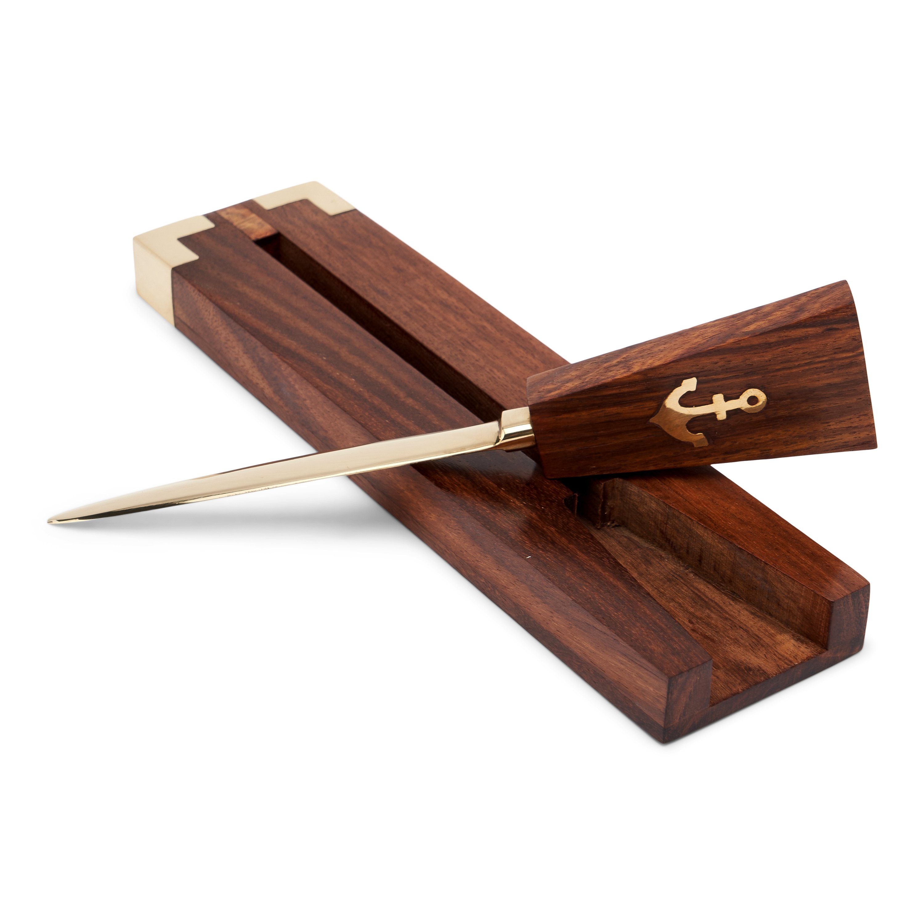 NKlaus Brieföffner Brieföffner Messsing mit Holzgriff 22x5cm Kuvertöffner Ankermotiv Brie, Made in Germnay