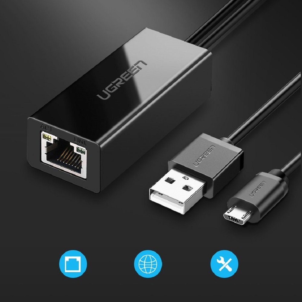 UGREEN 100Mbps Netzwerkadapter für Chromecast 1m Adapter Splitter schwarz Netzwerk-Adapter