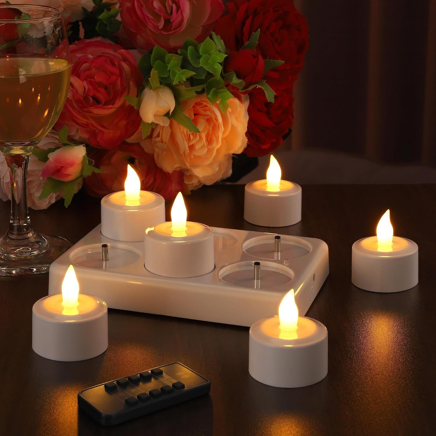 EXTSUD LED-Kerze LED Teelichter Aufladbar 6er Set mit Ladestation, Fernbedienung und, Warmweiß