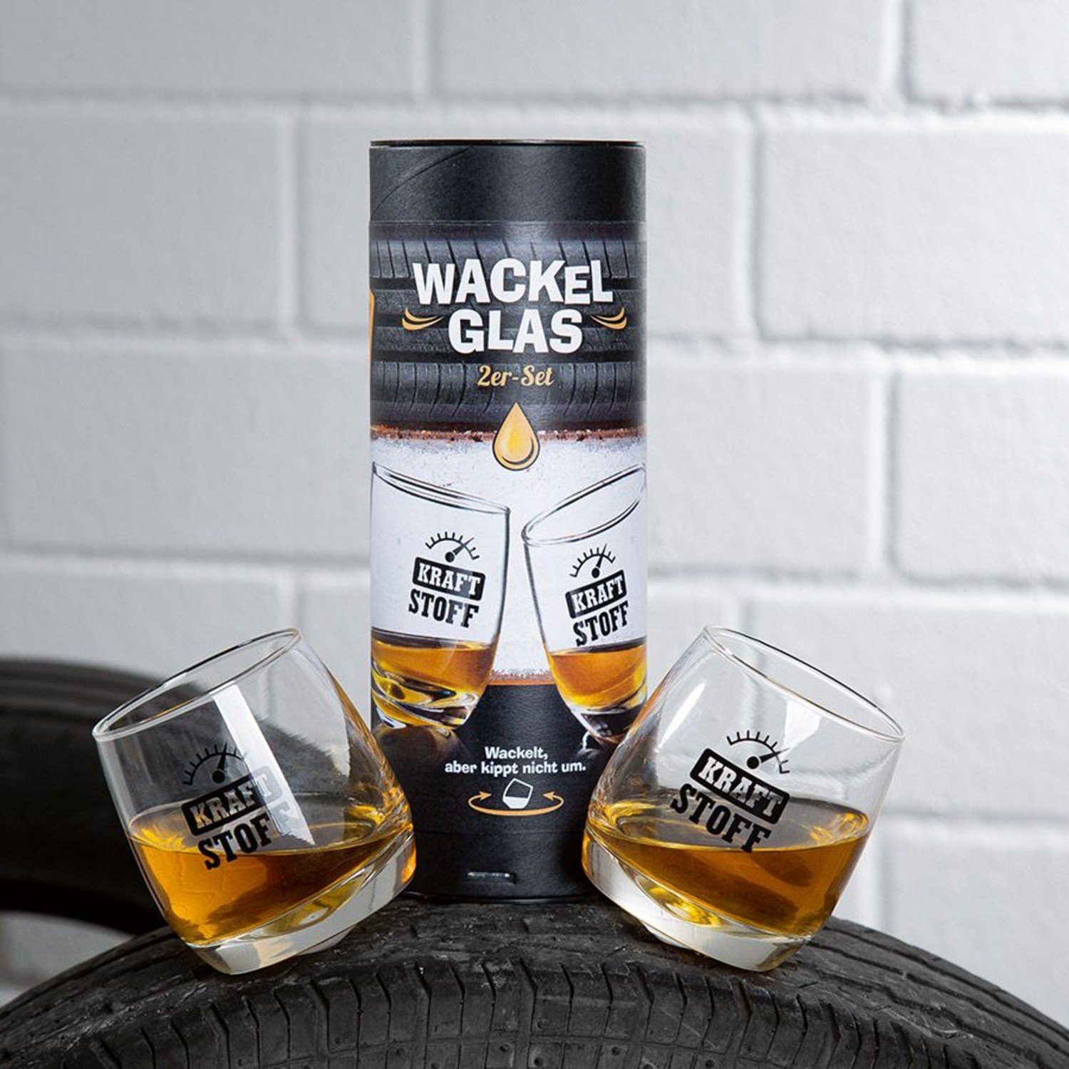 GILDE Whiskyglas Wackelglas 'Kraftstoff' 2er-Set, Glas, Geschenkidee