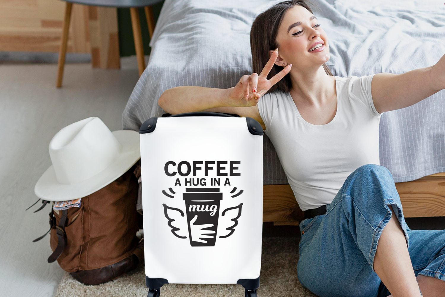 Ferien, für einer Handgepäck in Sprichwörter - Umarmung eine Reisekoffer Kaffee Kaffee MuchoWow Trolley, 4 Handgepäckkoffer - - Zitate Tasse, Rollen, rollen, Reisetasche mit