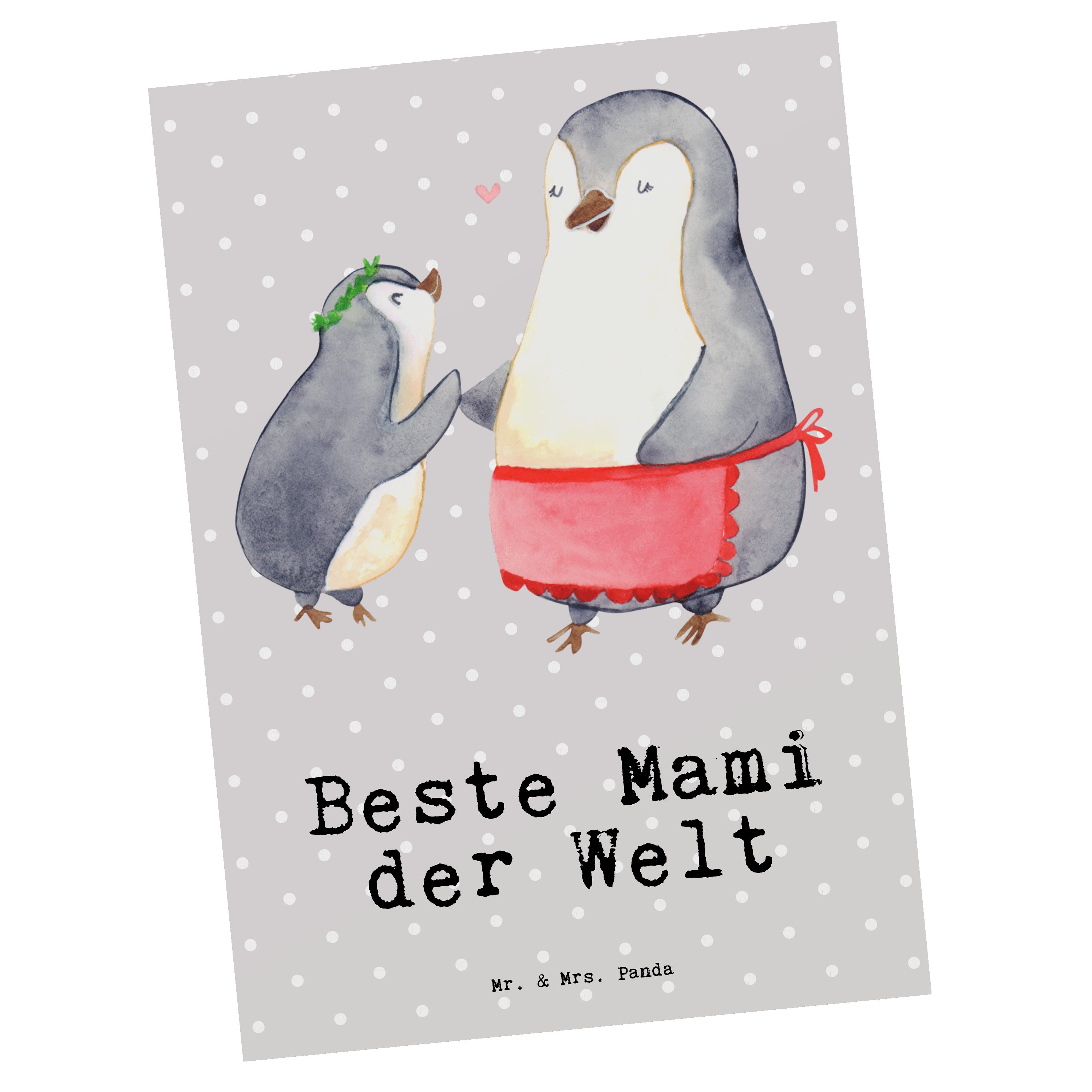 Mr. & Mrs. Panda Postkarte Pinguin Beste Mami der Welt - Grau Pastell - Geschenk, Geburtstagsges