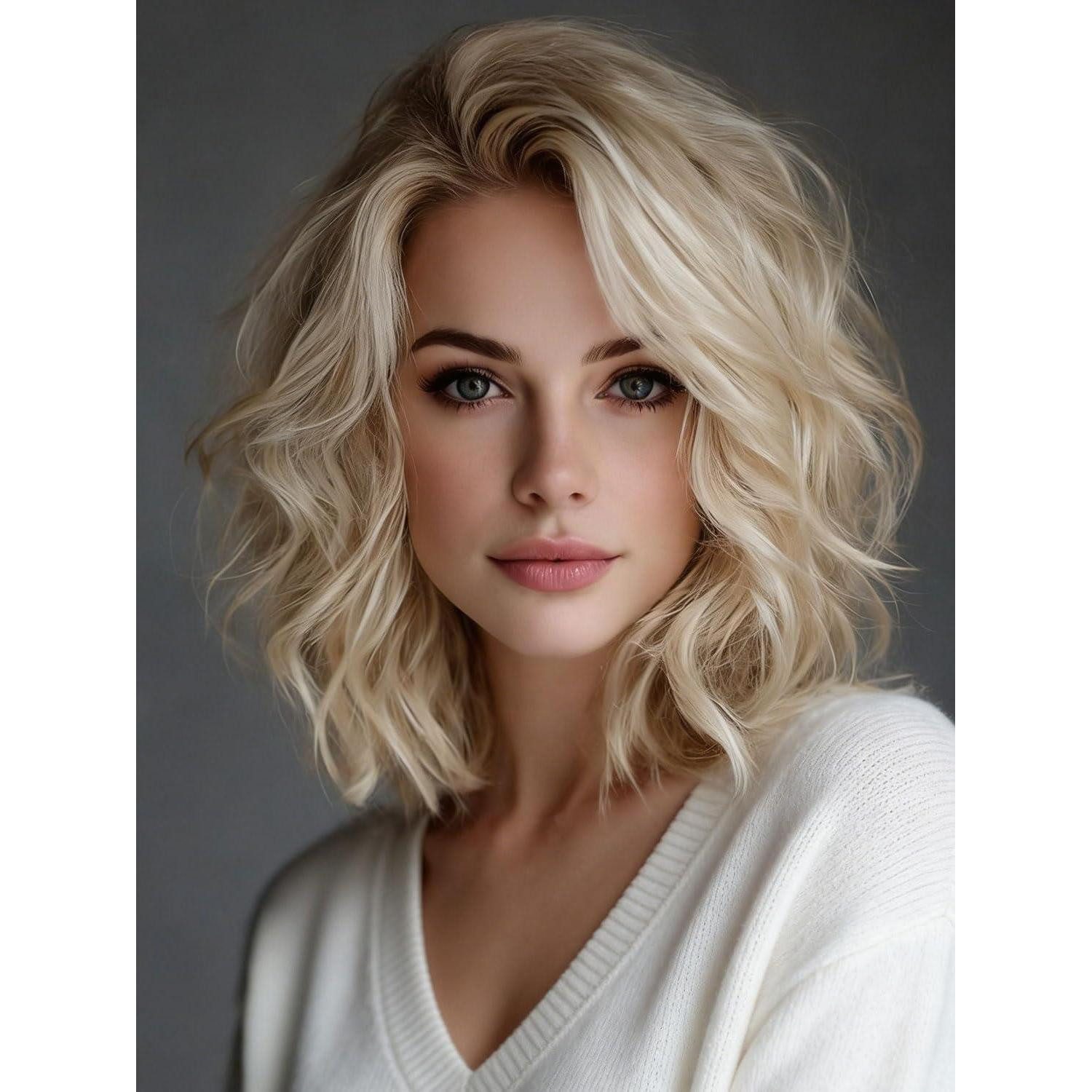 LuxusKollektion Kunsthaarperücke Perücke Pre Cut Lace Damen Bob Pony Kurz Ombre Platinum Blonde