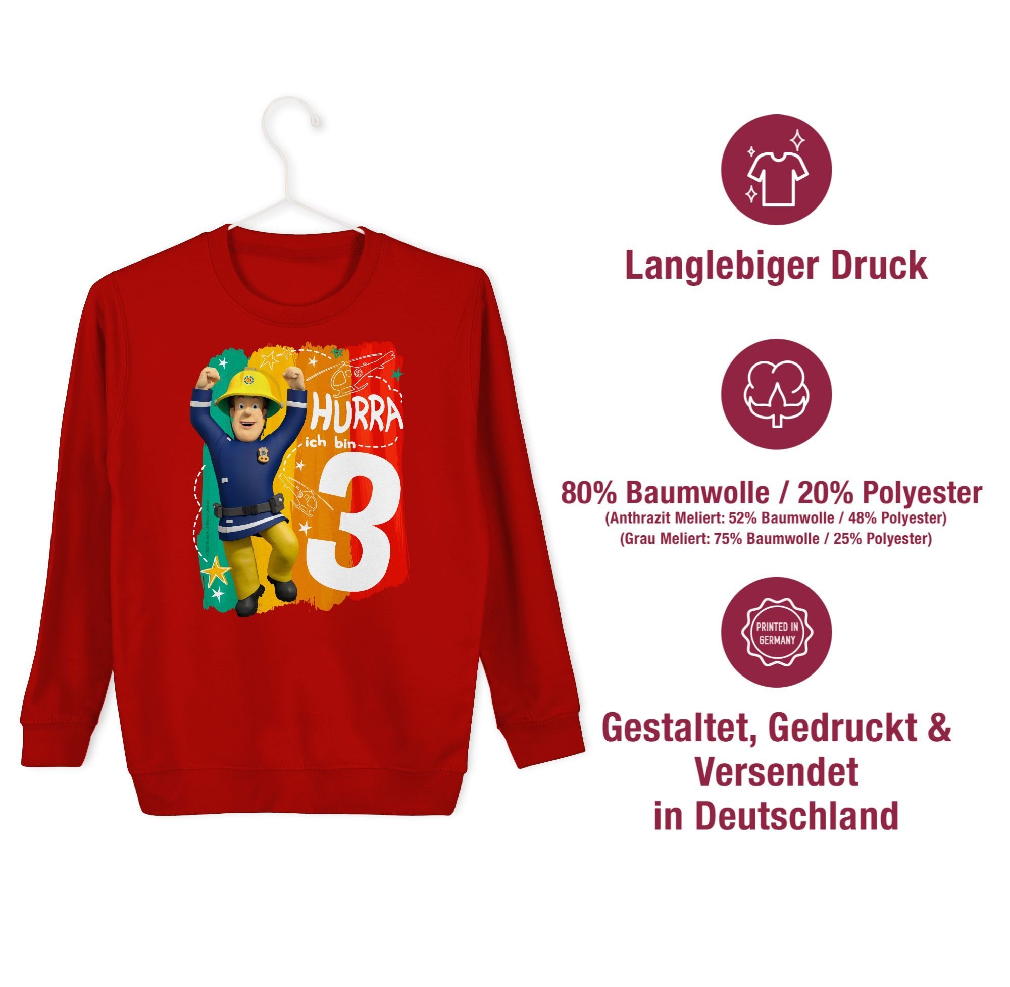 Shirtracer Sweatshirt Hurra ich bin Drei - Sam Feuerwehrmann Sam Mädchen