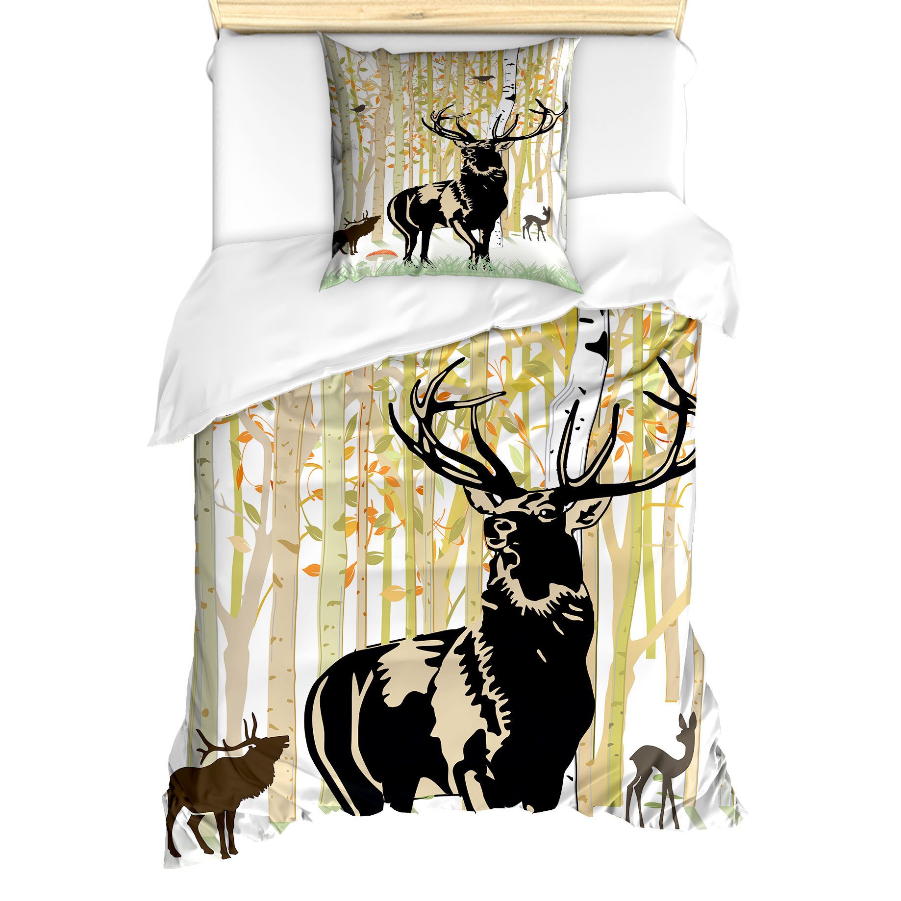 Abakuhaus Постельное белье Milbensicher Всеrgiker geeignet mit Kissenbezug, Microfaser, Hirsch Herbst-Wald Wildtier