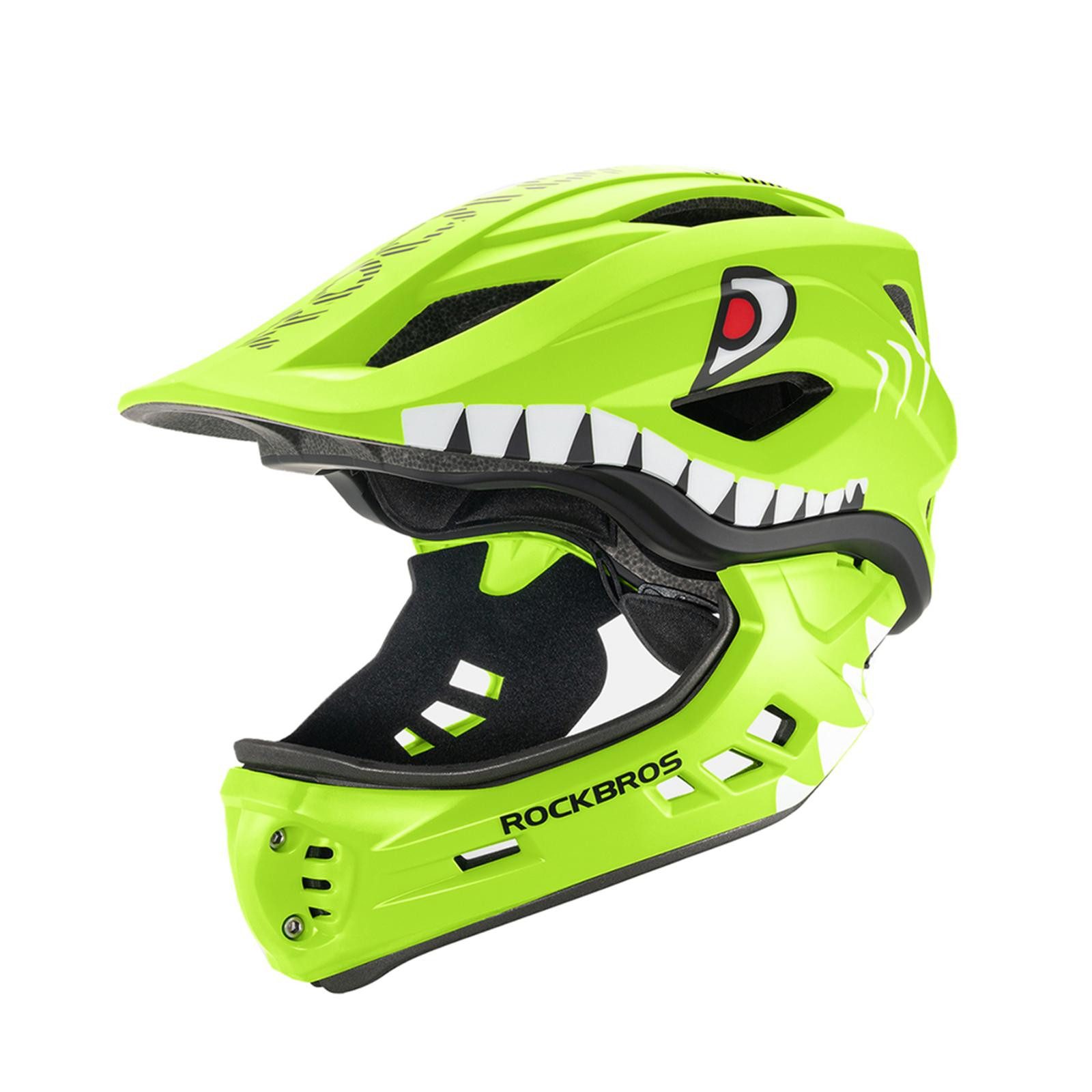ROCKBROS Fahrradhelm TT-32003 Größe S in Grün, Fullface Kinder MTB BMX Downhill Schutzhelm Helm Belüftet Leicht