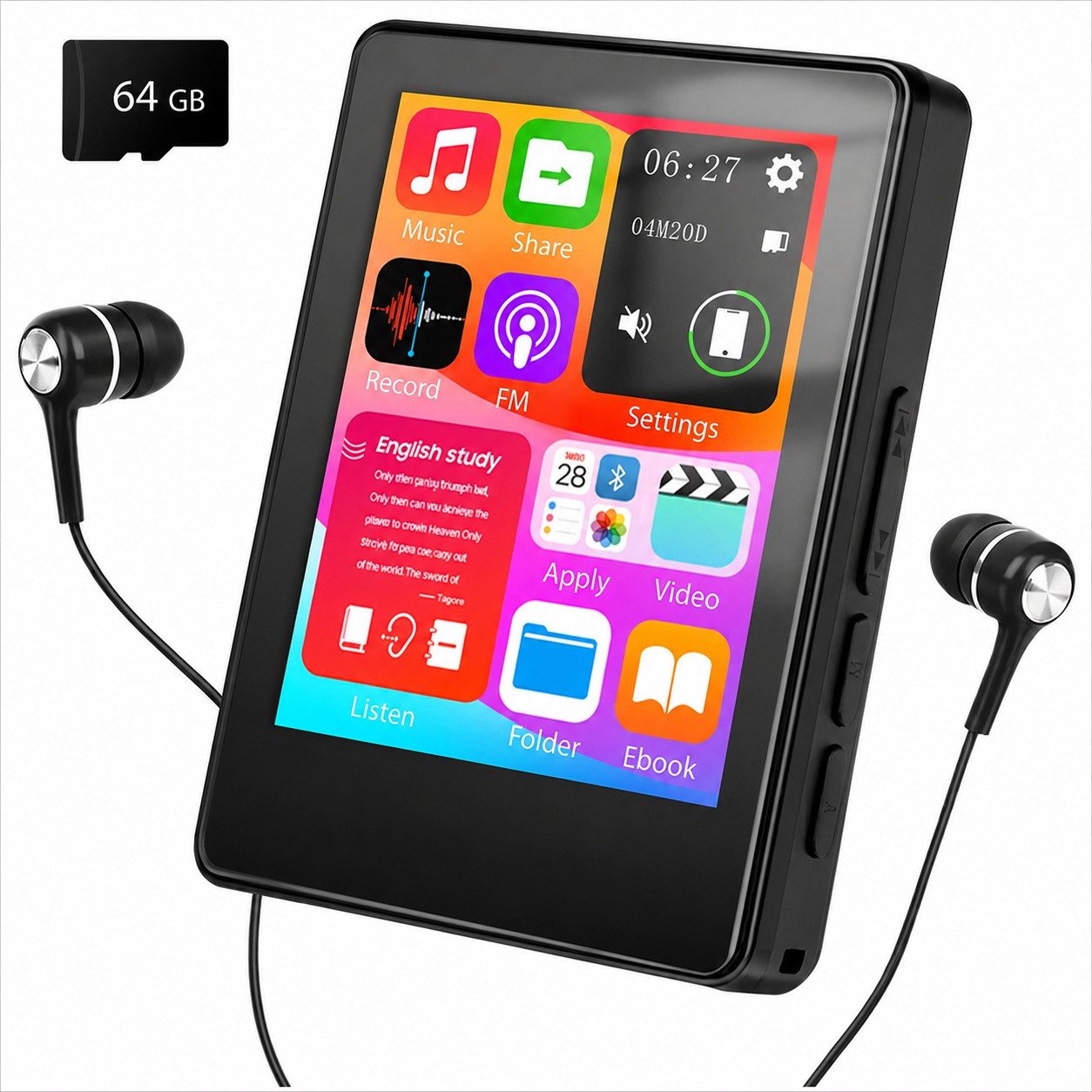 XEOOCE 64GB MP3-Player Bluetooth 5.3 2,4″ Touchscreen FM-Radio MP3-Player