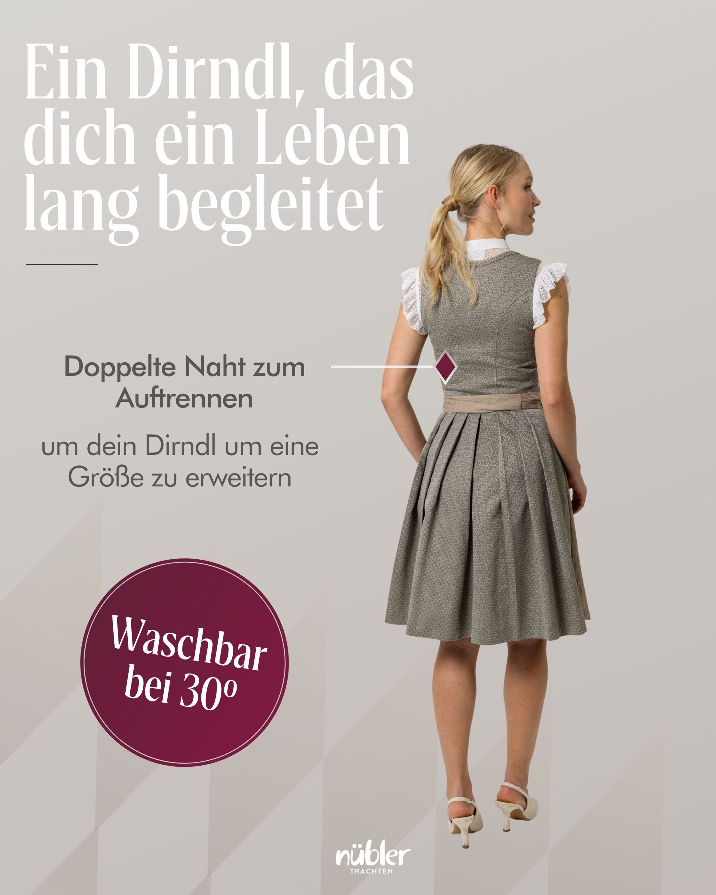 Nübler Trachtenkleid Midi Dirndl Flavienne in Sand von Nübler - Rocklänge 60 cm