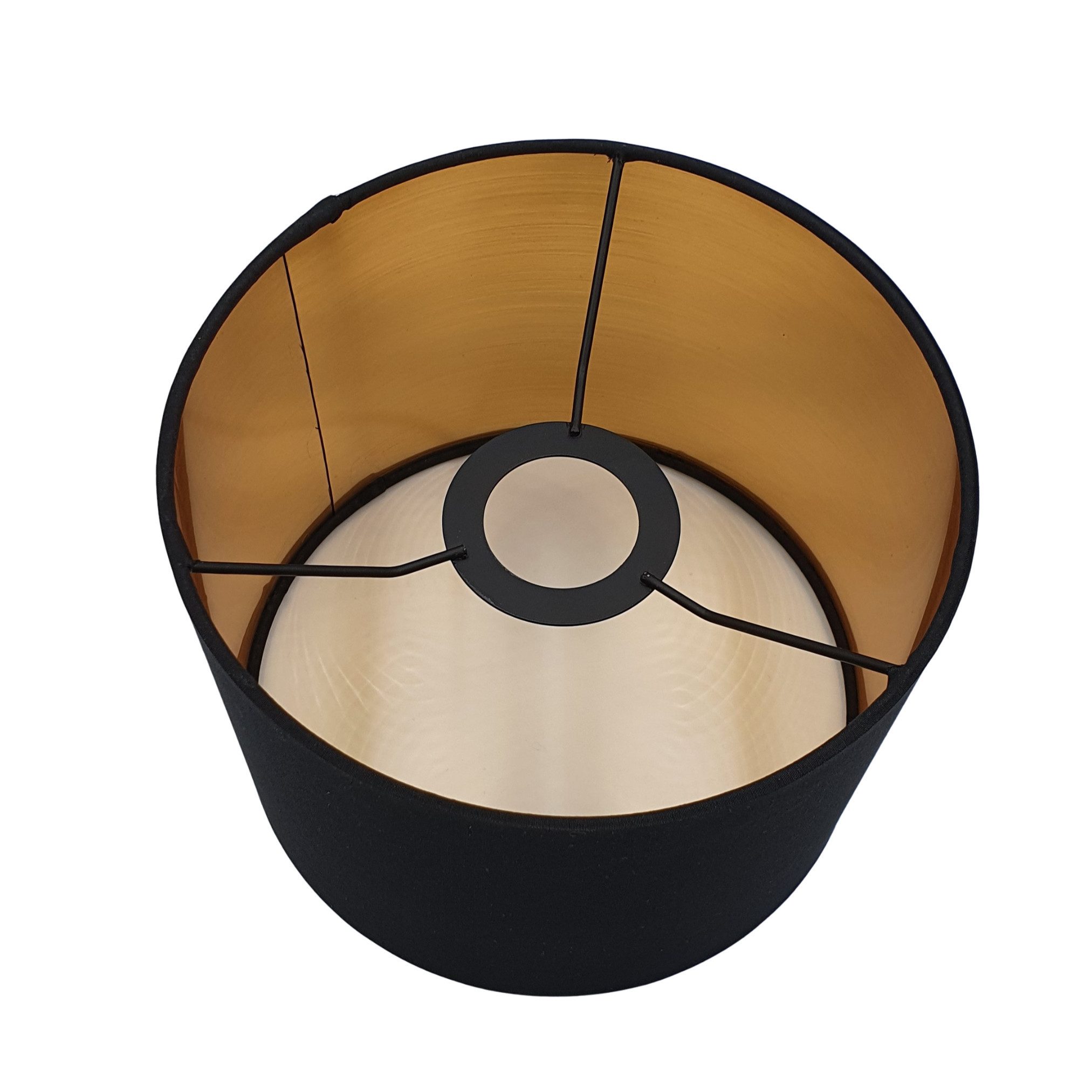 Lichthandel Hoch Lampenschirm Schwarz Gold Rund Retro Vintage Stofflampenschirm E27, Leuchtenschirm Textilschirm Ersatzschirm Tischlampe Pendelleuchte