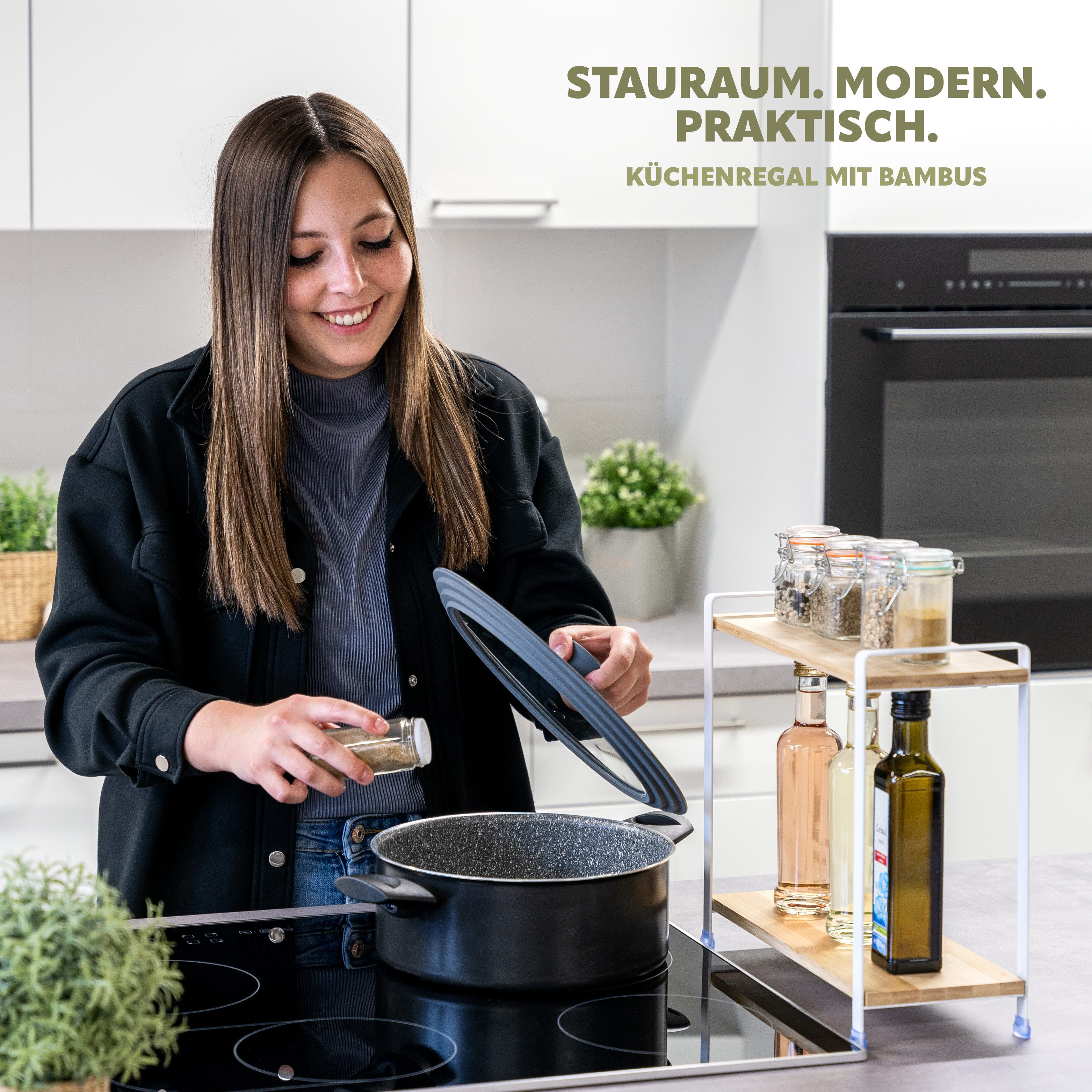 eluno Gewürzregal eluno Gewürzregal, Küchenregal aus Bambus und Metall günstig online kaufen