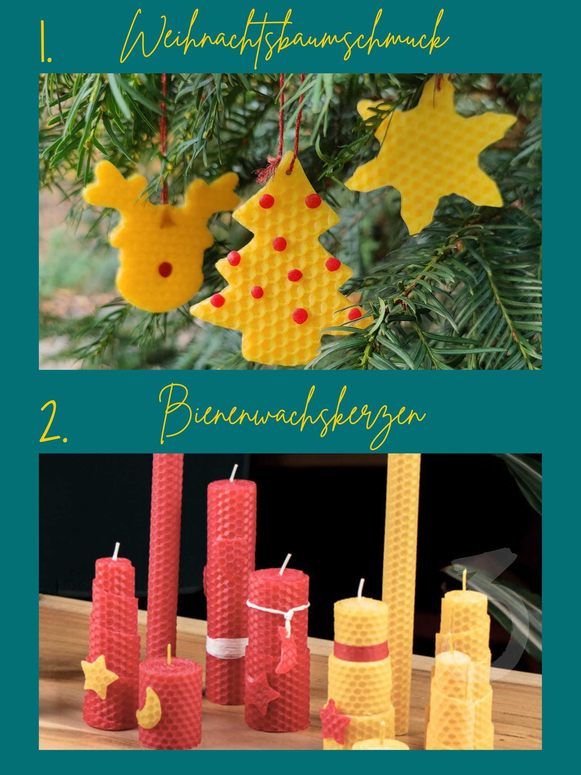 Wachsmann Bienenprodukte Bastelnaturmaterial Bastel-Set mit 100% Bienenwachs, Weihnachtsanhänger selber machen, (Deko für Geschenke & den Tannenbaum), Mit Ausstechformen, Dekoband & Dochten