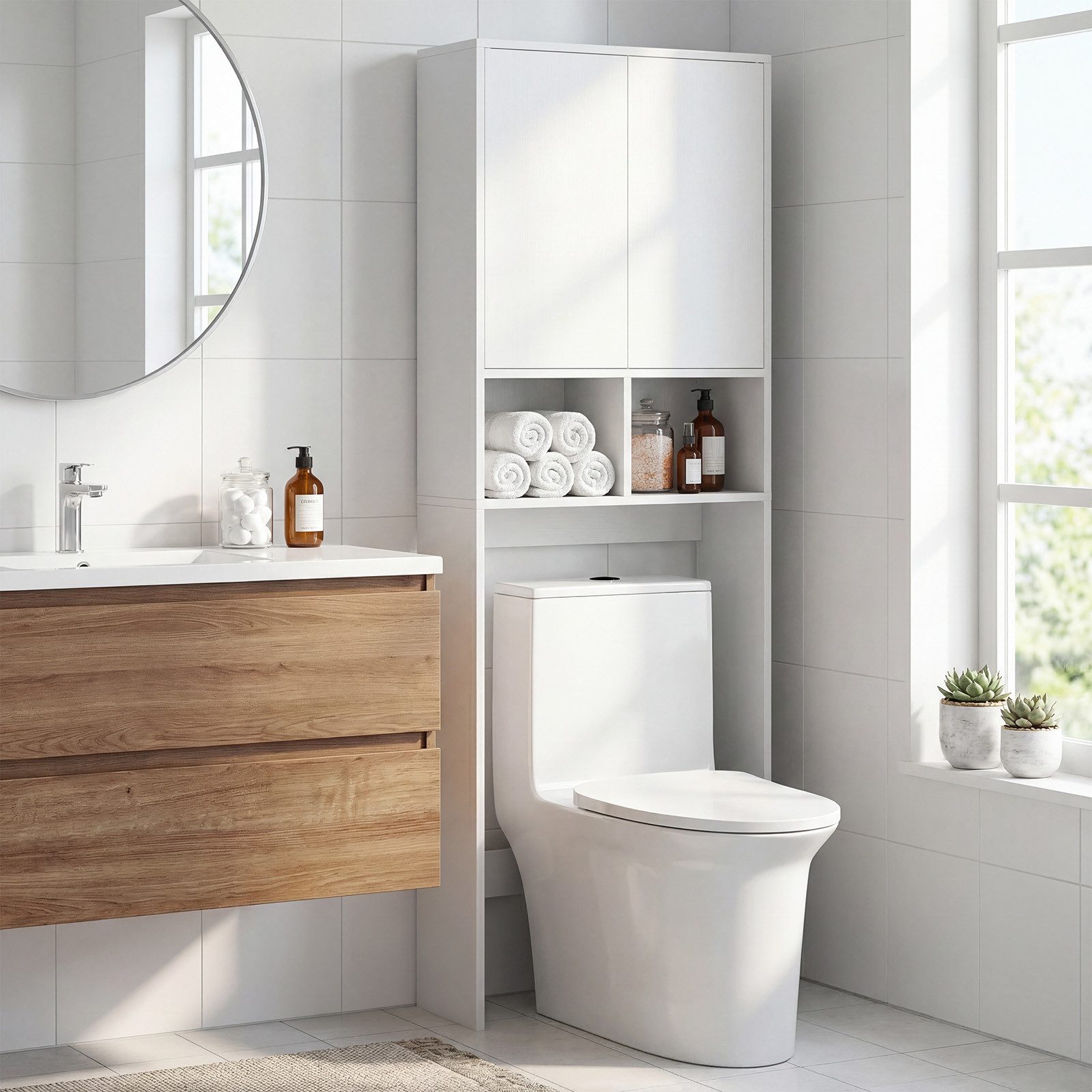 COSTWAY Badregal, schmal Toilettenregal Badezimmerregal mit 4 Fächern weiß