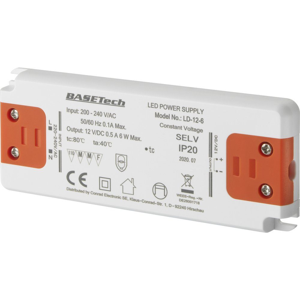 Basetech LD-12-6 LED-Trafo Konstantspannung 6 W 0.5 A Möbelzulassung LED Trafo