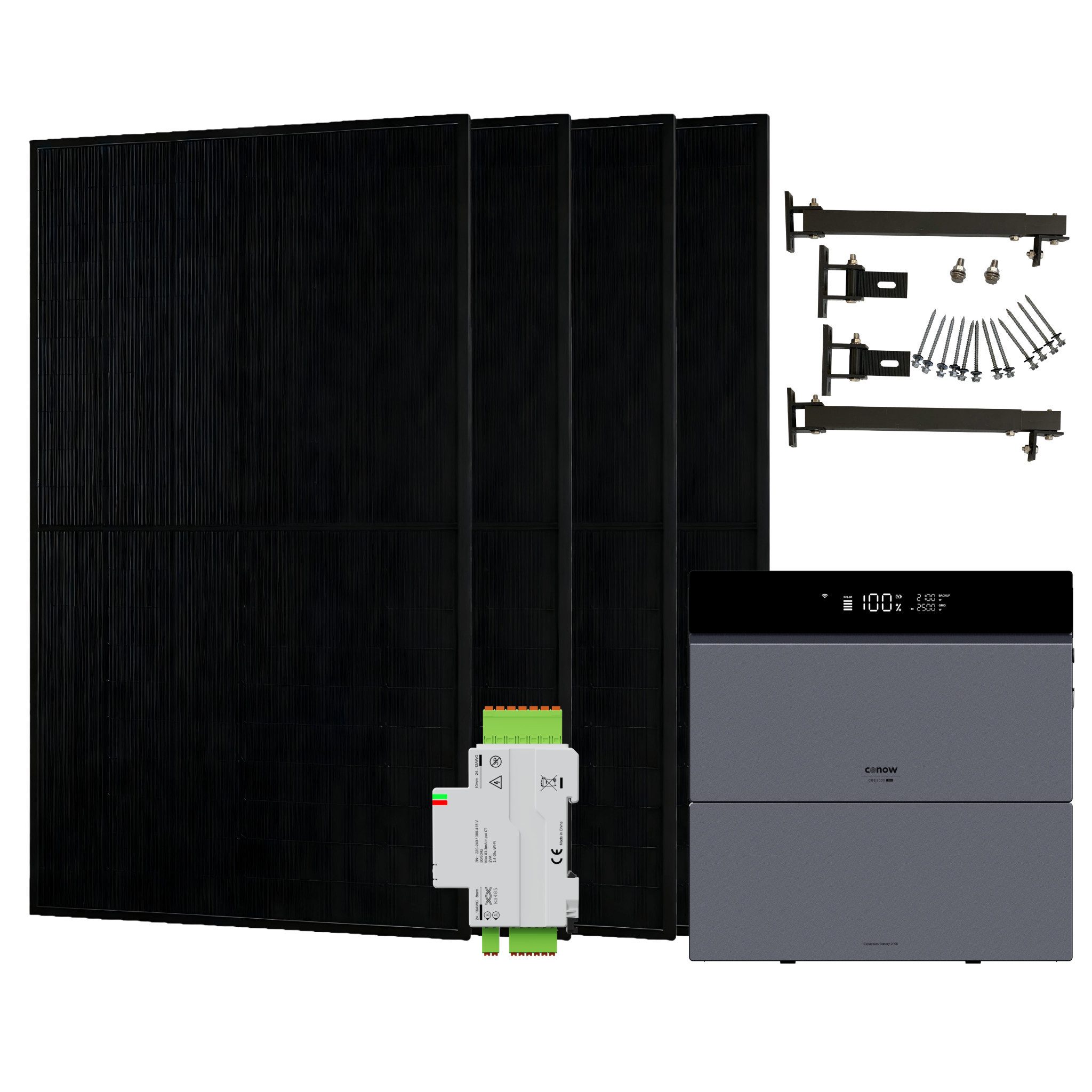 Conow Balkonkraftwerk Conow CBE2000 Pro 1820W Balkonkraftwerk Komplettset mit Halterung, (Set, Conow CBE2000 Pro+ 4x 455W Module+ Halterung), KI Energiemanagement, 2500W AC Ausgang, IP65, LiFePO4