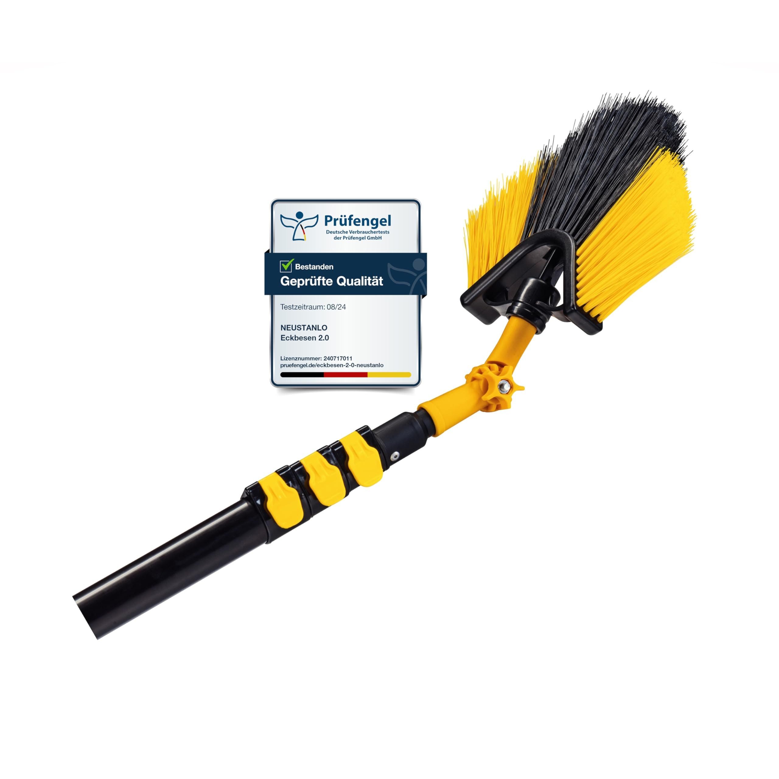 Neustanlo Straßenbesen Eckbesen 2.0 mit Teleskopstange 119-410 cm für Haus & Garten, Schnellspannsystem, ergonomische Soft-Touch Handgriffe