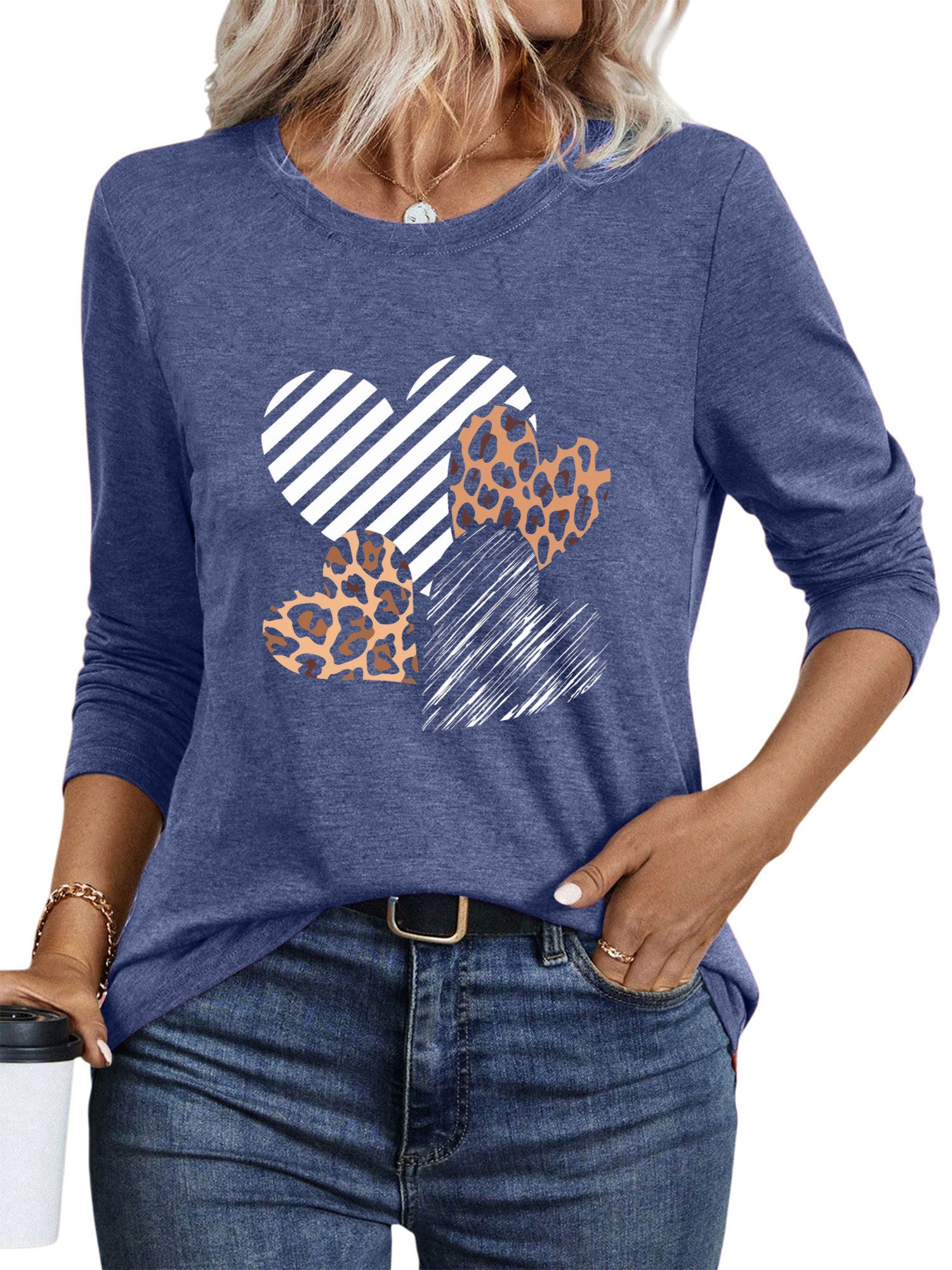 PYLIKE Longsleeve Shirts Damen Casual Graffiti-Herz günstig online kaufen