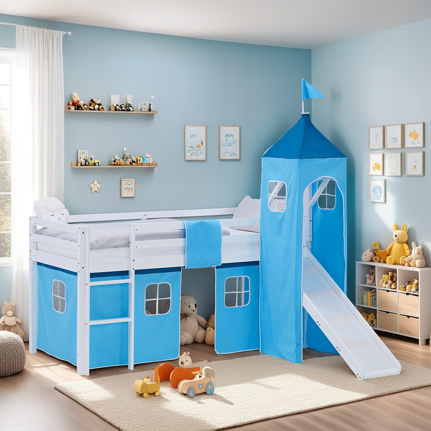 Homestyle4u Hochbett 90x200 Vorhang Kinderbett Holz günstig online kaufen