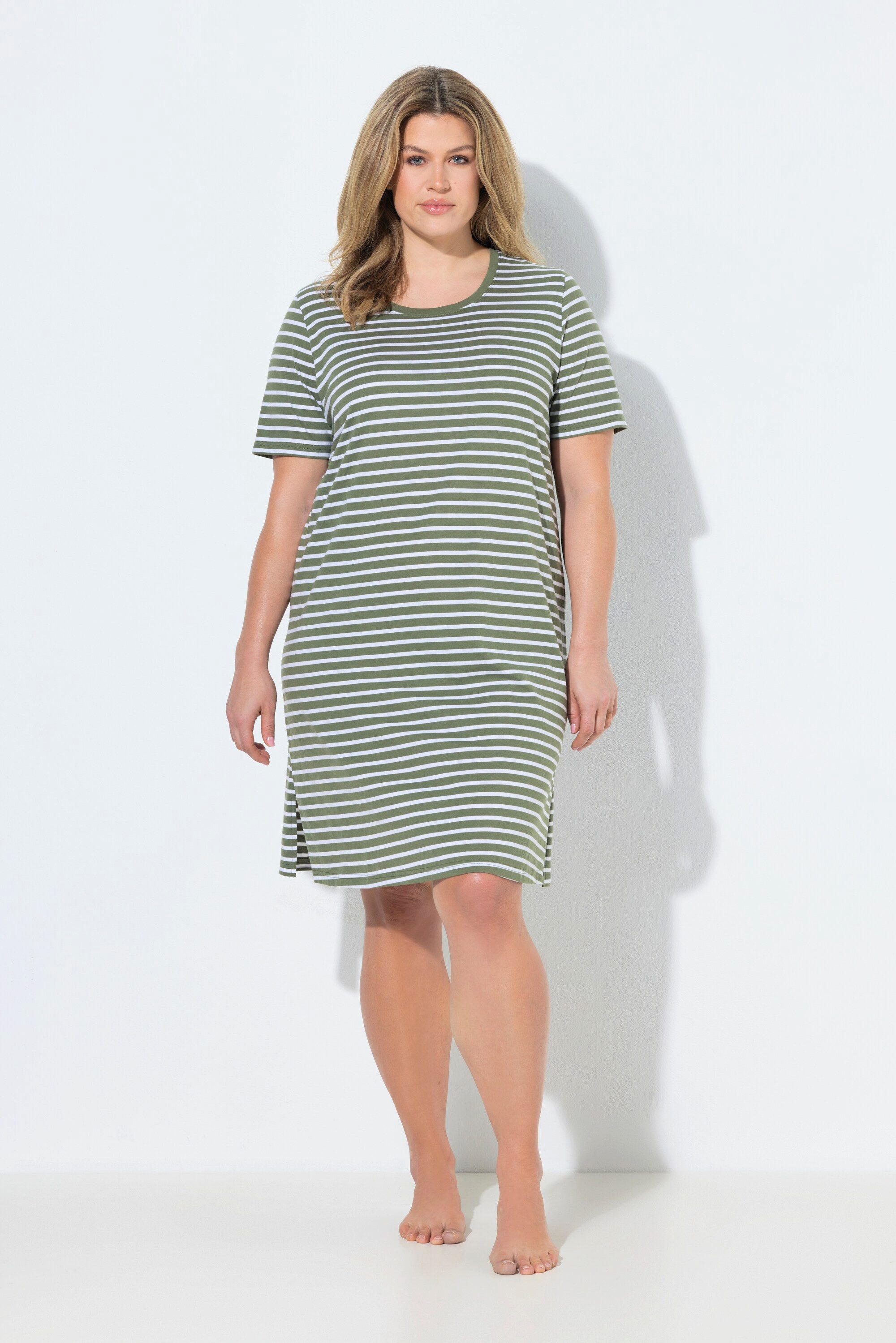 Ulla Popken Bigshirt Bigshirt Ringel Rundhals Halbarm Biobaumwolle
