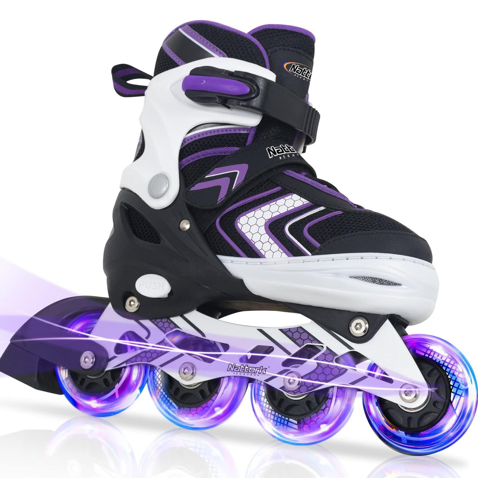 Nattork Inlineskates für Kinder, verstellbar in 4 Größen, ideal für Anfänger, Leuchtende Inline Skates für Mädchen, 32-36 EU / 205-230 mm