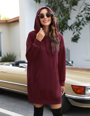 AFAZ New Trading UG Sommerkleid Damen Hoodie Langarm Sweatshirts mit Kapuze Kapuzenpullover Lang Kleid Sweatkleid Casual Minikleid mit