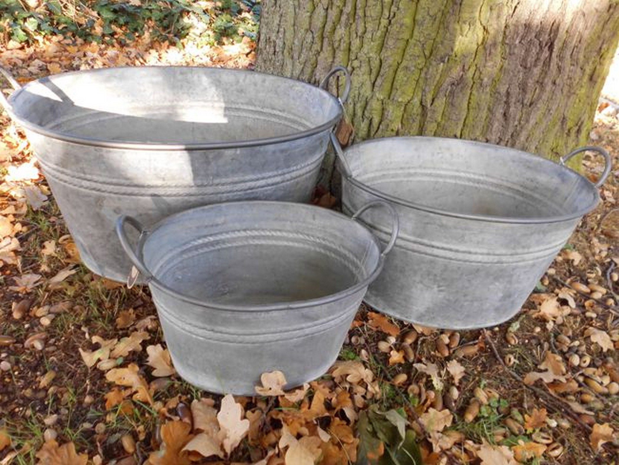 Deko-Impression Pflanzkübel Zinkwannen-Set Oval 3 Stück Pflanztopf Zinkbottich Blumentopf 54-33 cm (3 St)