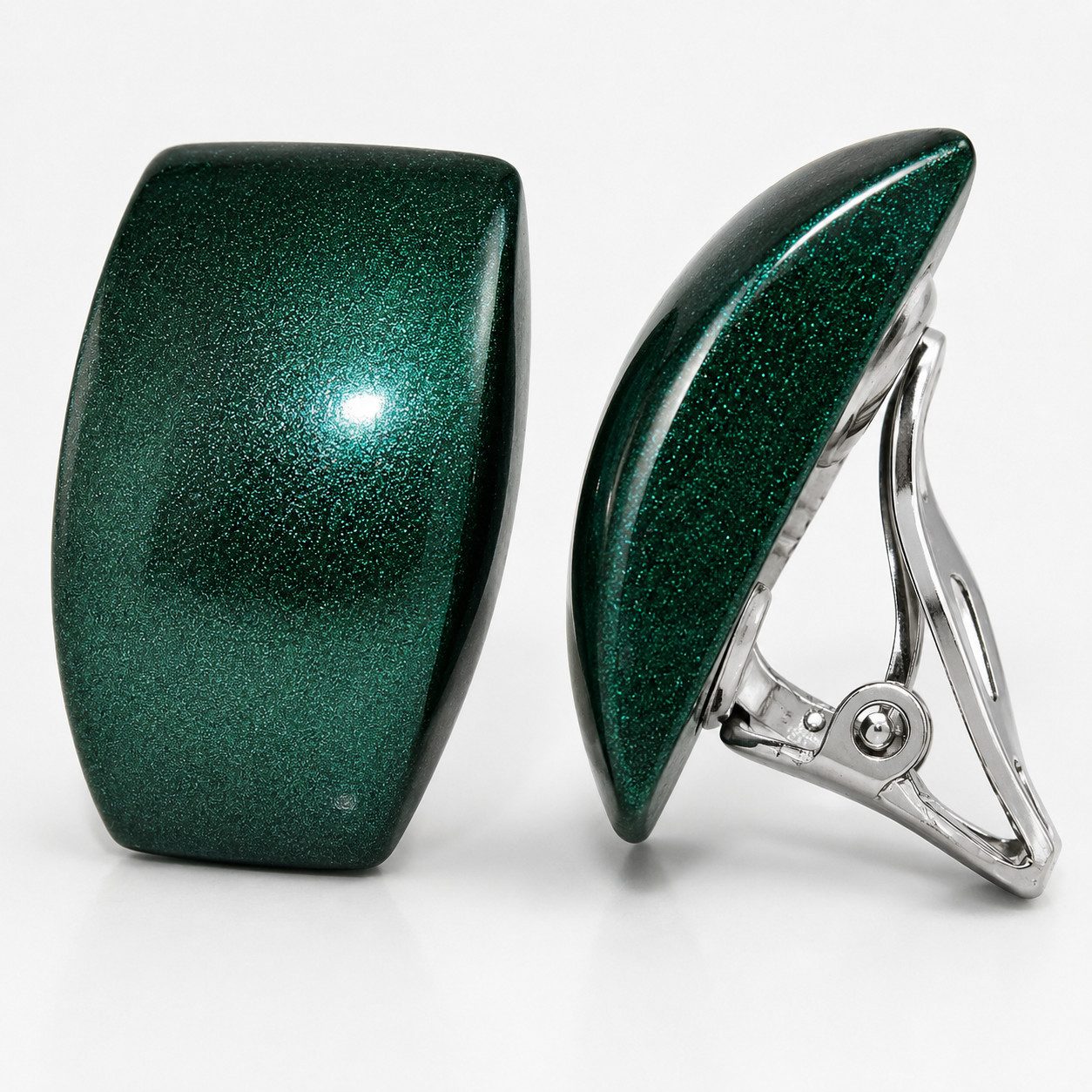 unbespielt Paar Ohrclips Statement Ohrclips Damen Trapez grün metallic glänzend 27x17 mm, Modeschmuck für Damen