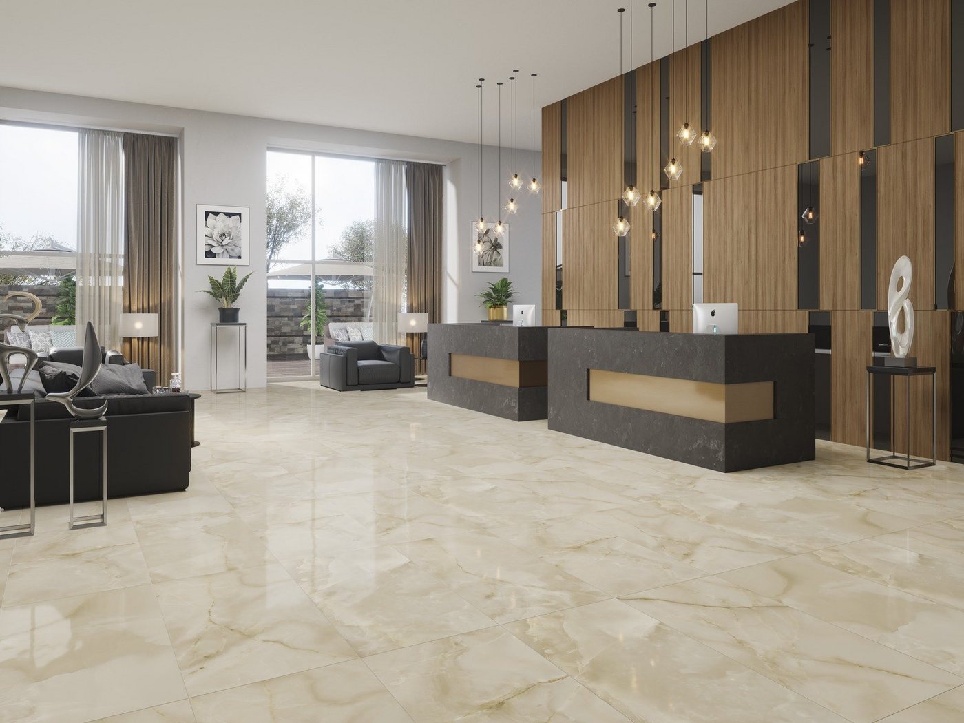 Thumbnail - Wandfliese 1 Paket (1,44 m2) Fliesen ONYX (60 × 120 cm), poliert, beige, beige, creme, Marmoroptik Steinoptik Küche Wand...