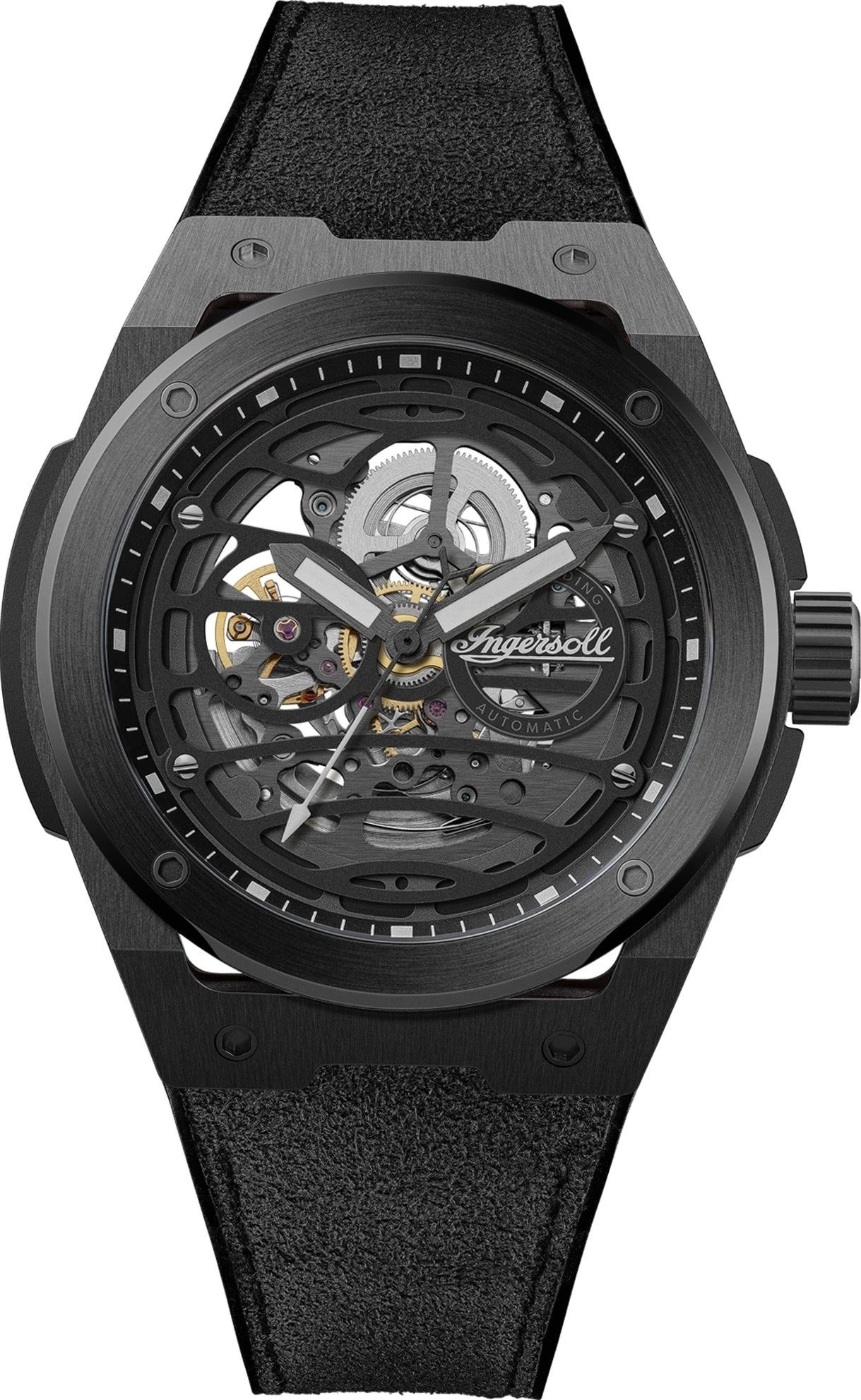 Ingersoll Quarzuhr Ingersoll Herrenuhr Alcantara schwarz, (Analoguhr), Herren Armbanduhr rund, PUR/Alcantaraarmband schwarz, Outdoor