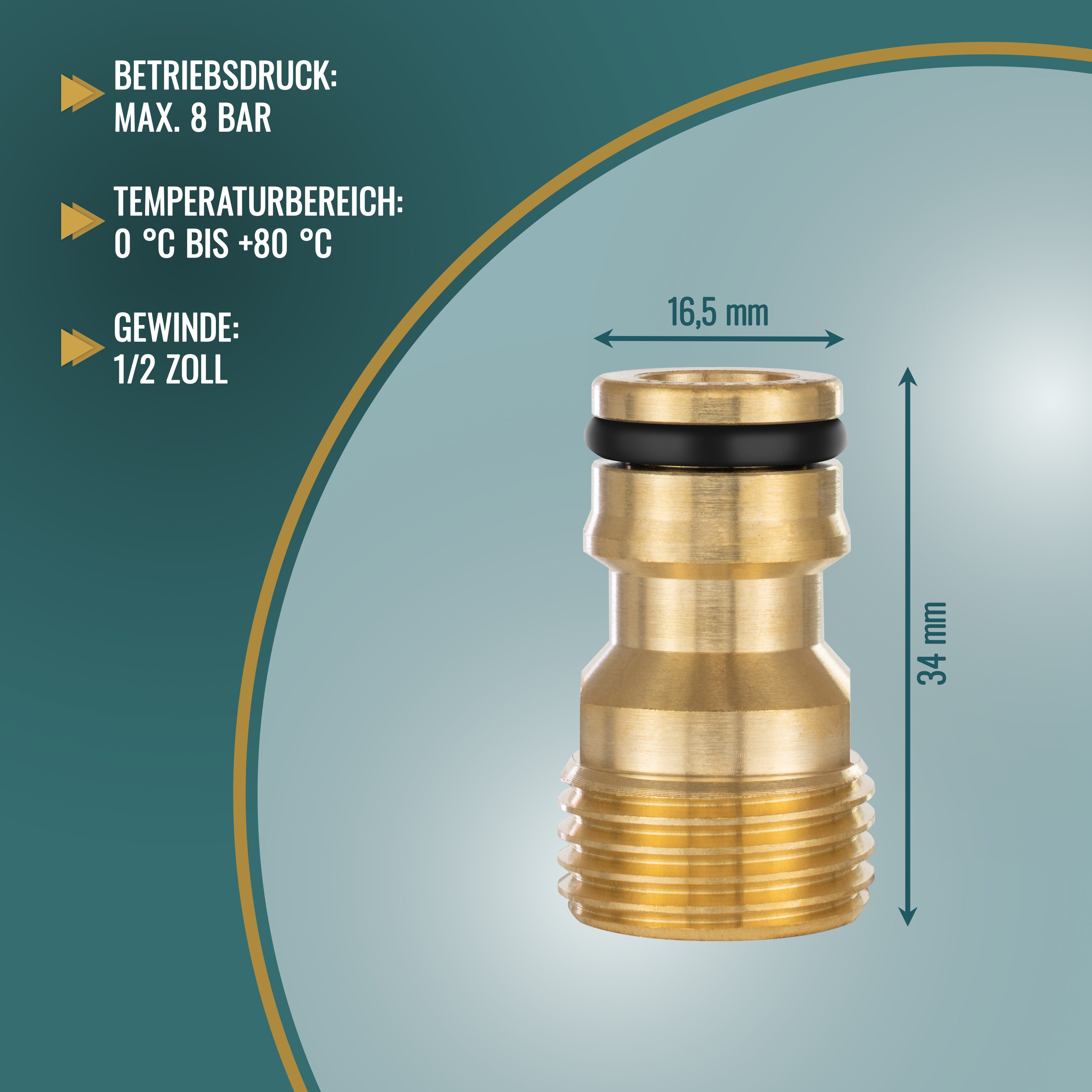 Poppstar Anschlussstück Wasserhahn-Schlauchadapter mit Außengewinde und Steckkupplung, (1-tlg., für Gartenschlauch), Gewinde 1/2" AG