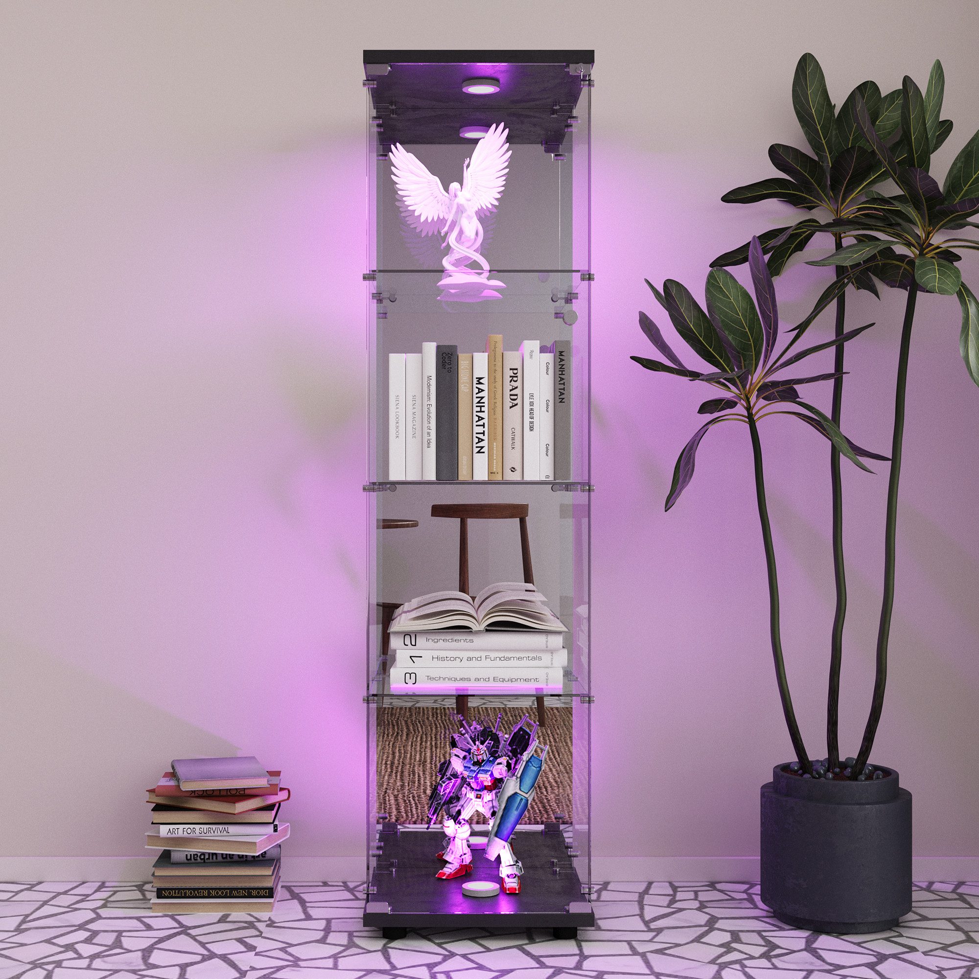 Furnishings Home Glasvitrine Vitrine Doppeltür Hoch Eckvitrine, Mit Sicherheitsschloss (Größe:42 x 36 x 164 cm, 1 tlg) Standvitrine, Mit LED-Beleuchtung, perfekt für Sammler, vielseitig