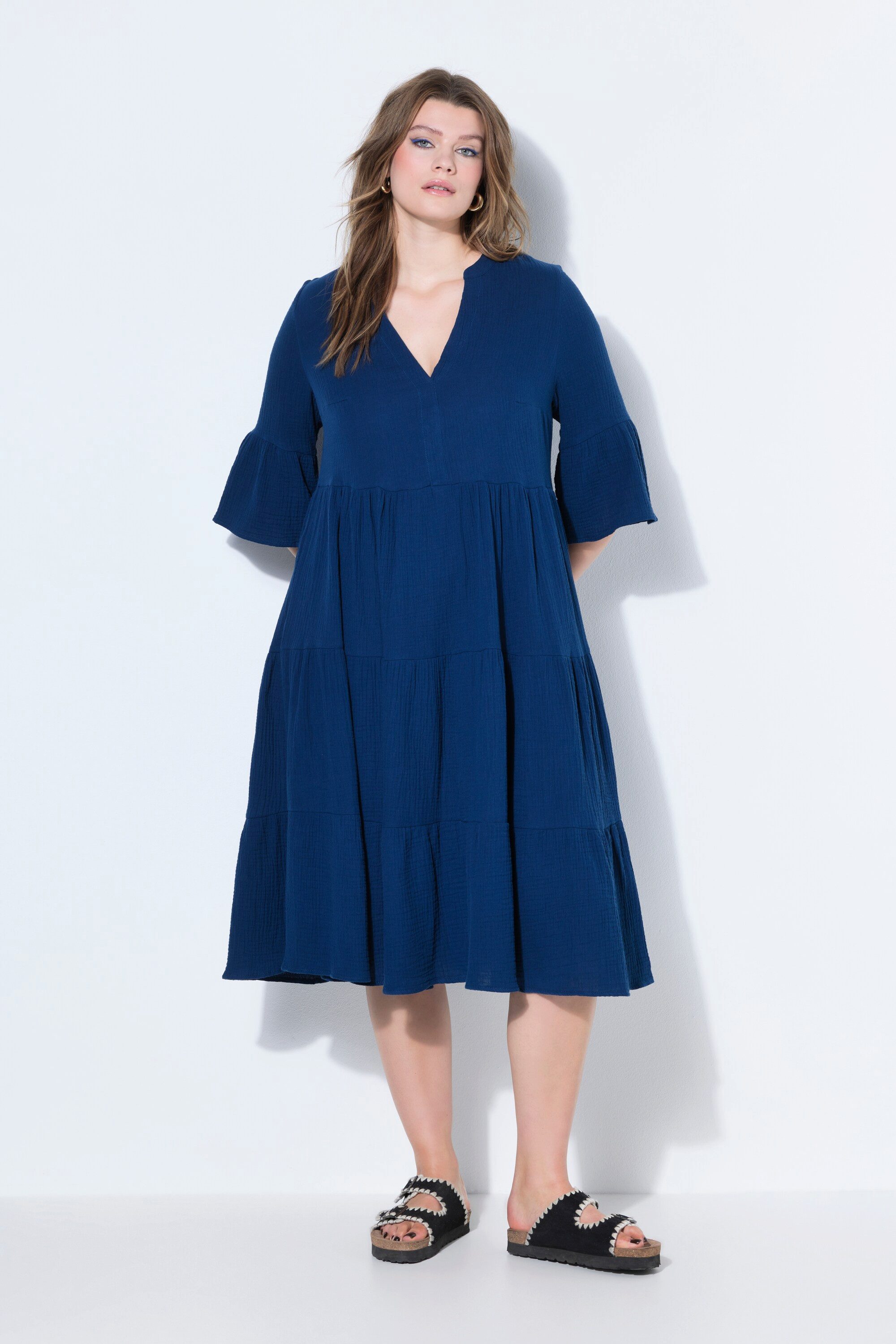 Studio Untold Maxikleid Maxikleid A-Line Musselin Stehkragen Volants