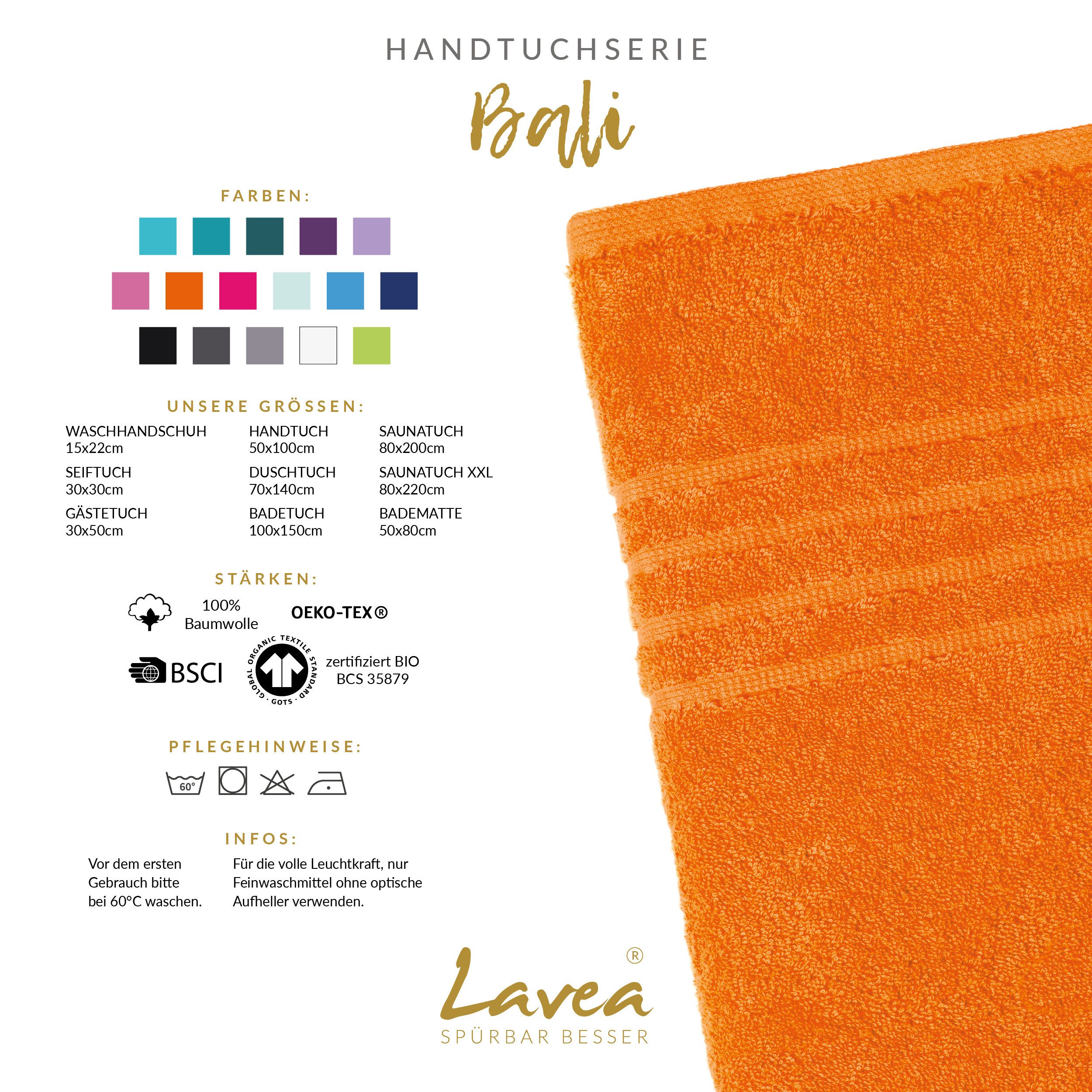 Lavea Handtücher Bali Handtuch 50x100 cm, Sporthandtuch, Fitness-Handtuch, Weiches Bio-Baumwollfrottee (1-St), pflegeleicht, GOTS-zertifiziert, extra saugstark  – Bild 3 von 5