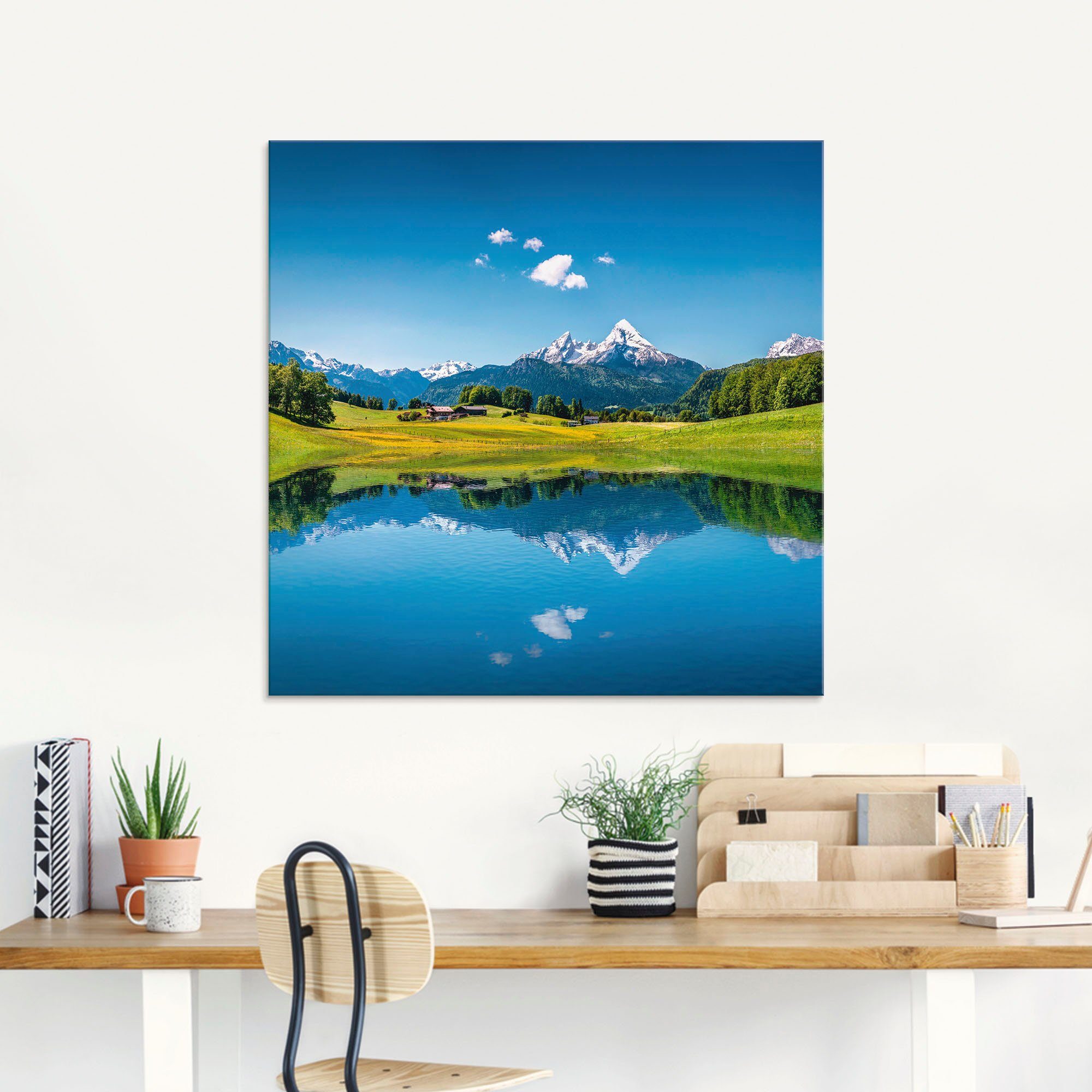 Artland Glasbild Landschaft in den Alpen, Berge (1 St), in verschiedenen Größen