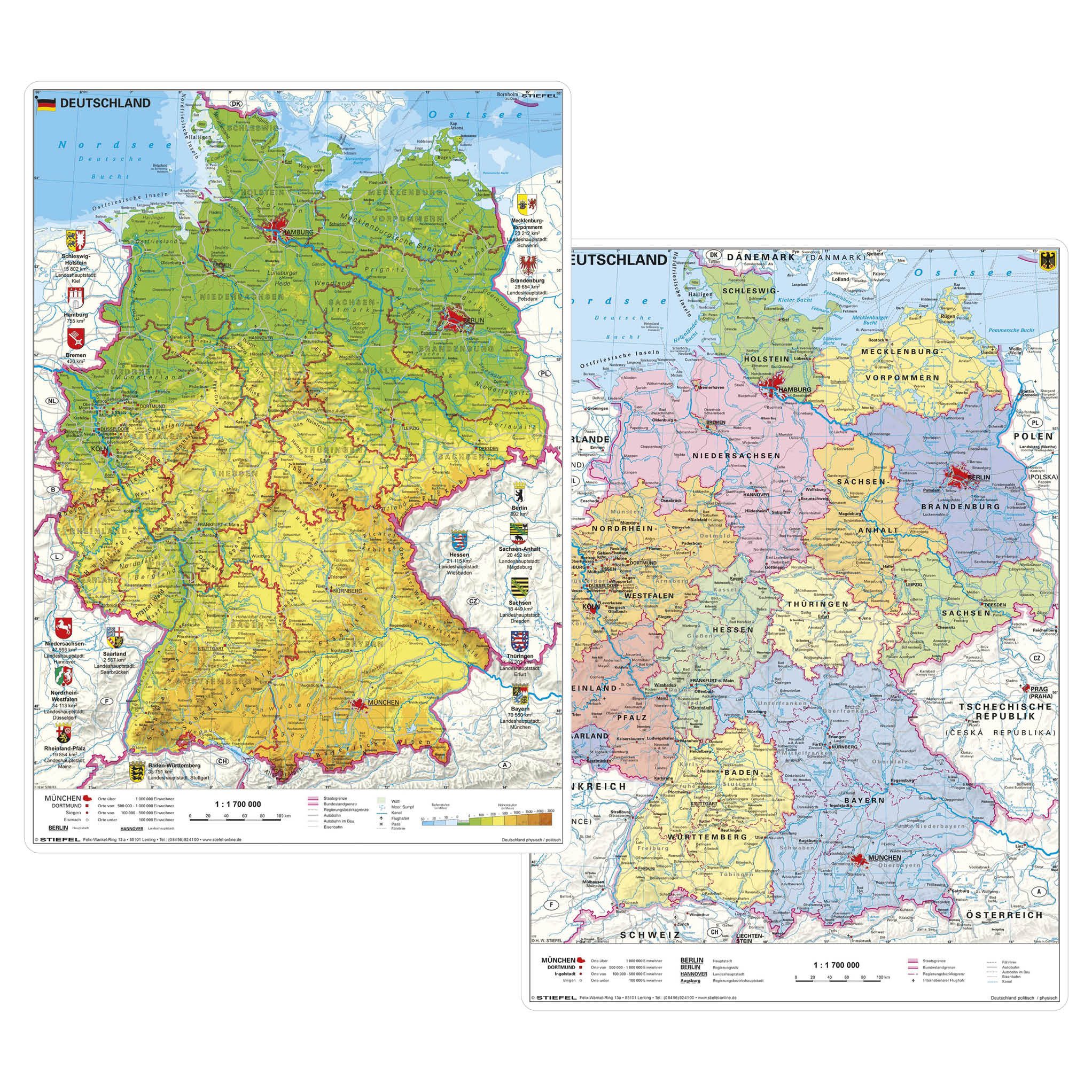 Schreibtischunterlage Deutschland physisch/politisch, beidseitig bedruckt, ca. 42 x 30 cm