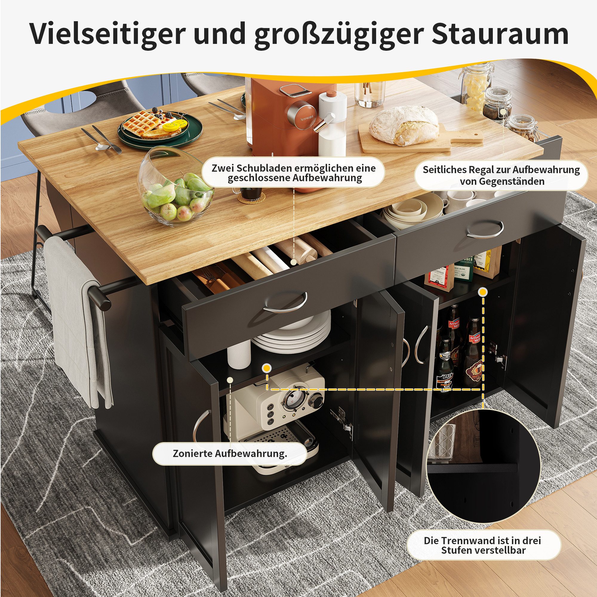 Merax Küchenwagen mit erweiterbarer Arbeitsplatte, (Küchenschrank günstig online kaufen