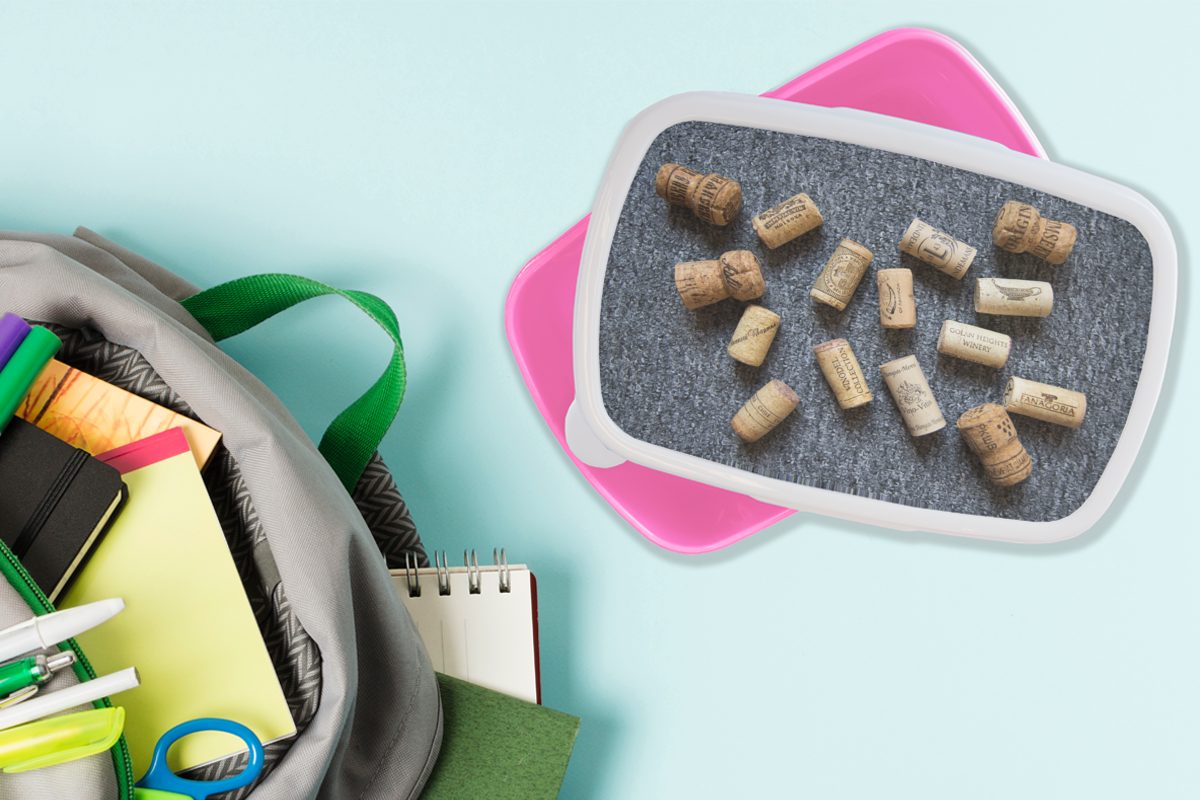 rosa (2-tlg), grauem Kunststoff Brotdose Snackbox, Kunststoff, Brotbox MuchoWow Hintergrund, Kinder, Korken für auf Erwachsene, Einzelne Lunchbox Mädchen,